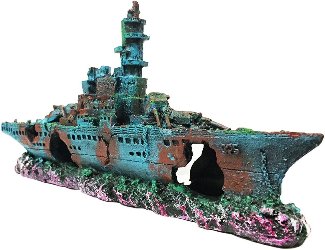 SLOCME Aquarium Shipwreck Decorations Fish Tank Ornaments – Resin Material Sunken Ship Decorations, Eco-Friendly for Freshwater Saltwater Aquarium Betta Fish Decorations