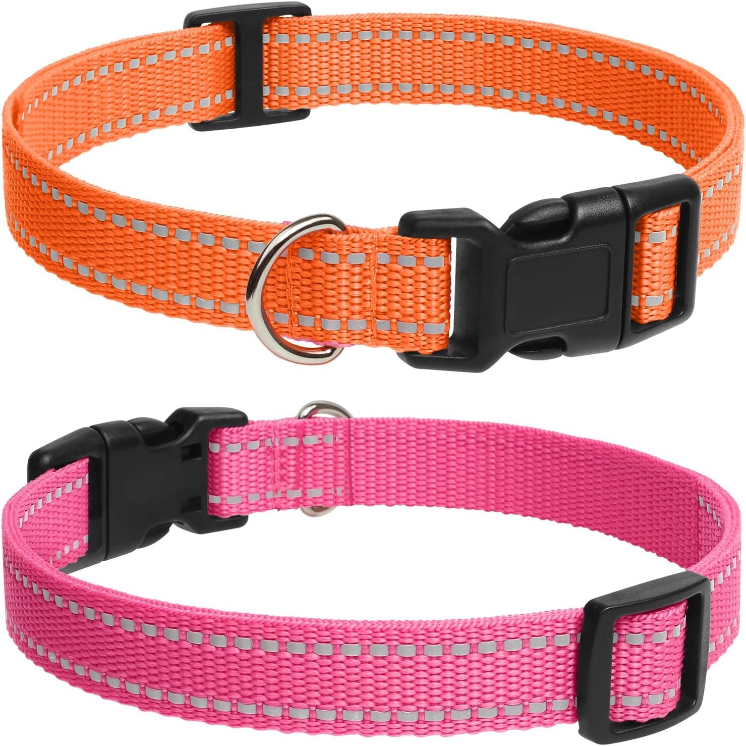 Shock Collar Replacement Strap, 3/4 Inch, 2-Pack, Reflective Adjustable Dog Collar, Orange & Pink, 8-27 Inch Neck Size
