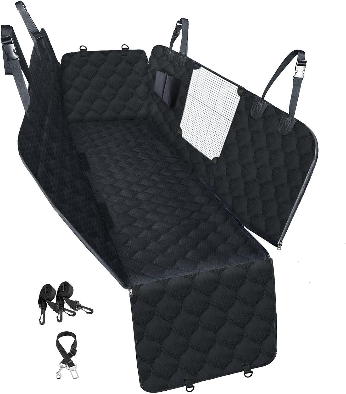 Dog Car Seat Cover for Back Seat, Waterproof Dog Hammock for Pets | Zippered Design Allows Passenger Seat Access, Mesh Window for Pet View, 600D Oxford, Prevents Scratches, Hair, Mud, and Dirt