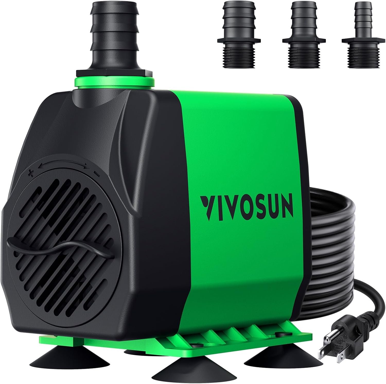VIVOSUN 800GPH Submersible Fountain Water Pump for Pond, Aquarium, Statuary | 3000L/H, 50W, Ultra Quiet Water Pump with 10ft. High Lift and 6.5ft. Power Cord, 3 Nozzles for Hydroponics, Green