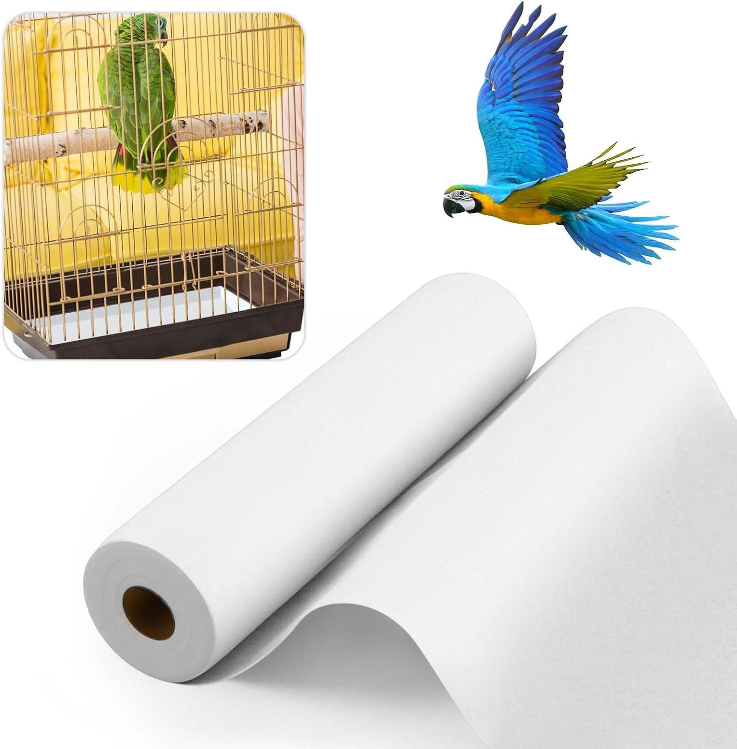 Drydiet Cage Liner for Birds 100 ft x 11 Inch Disposable Parakeet Cage Liners Precut Absorbent Bird Paper Accessories for Pet Animal Parrot Parakeet, Conure,Superior Absorbent Liner (White)