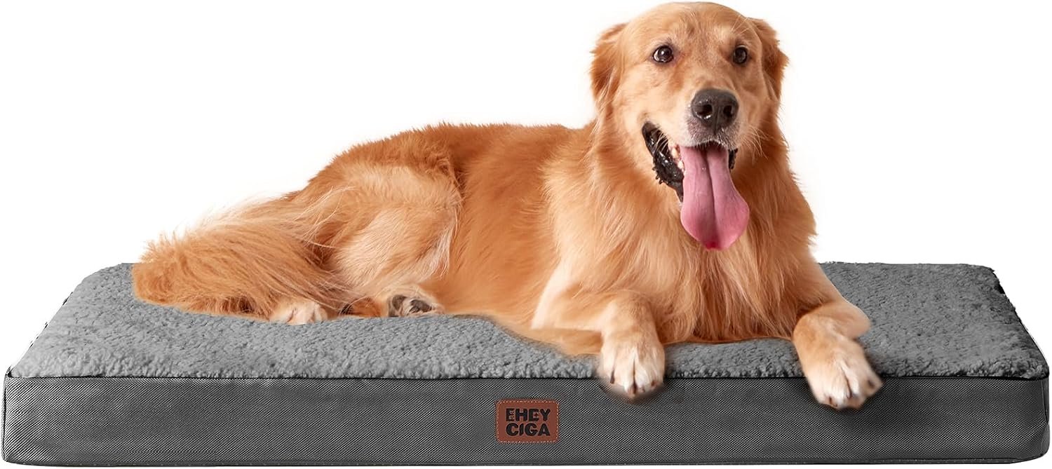 EHEYCIGA Orthopedic Dog Bed Large with Removable Washable Cover, 41IN Grey | Egg Crate Foam Support, Durable Oxford fabric, Non-Slip Bottom, Machine Washable, Soft Waterproof Plush Pet Bed Mat For Crate