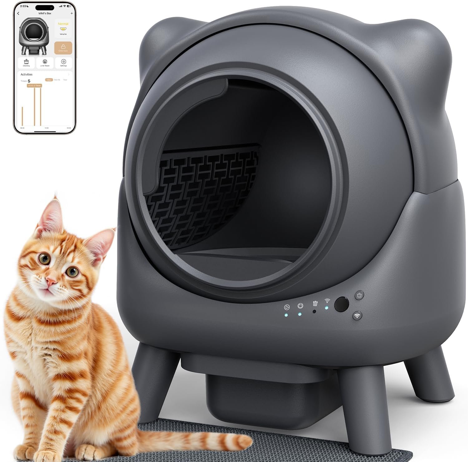 Automatic Litter Box, FEELNEEDY Self Cleaning Litter Box, Odor Control Robot, Cat Ears Design, 65L APP Real-Time Monitor, Cat Litter-Boxs for Multiple Cats, Safety Sensors, with 1 Trash Bag