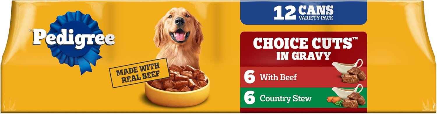 Pedigree Choice Cuts Wet Dog Food, Beef & Country Stew, 13.2 oz, 12 Count | Beef & Country Stew flavors, 100% complete & balanced, supports lean muscles, 50%+ water for hydration, made with real beef