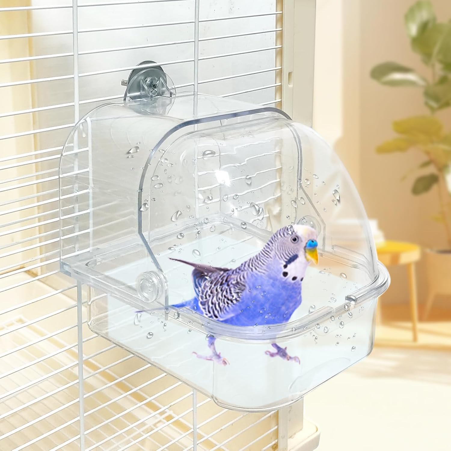 Bird Bath for Cage, Plastic Water Bowl Feeder for Pet Birds, Parrot Bathtub with Hanging Hooks for Little Bird Parrots Spacious Parakeets Portable Shower for Most Birdcage