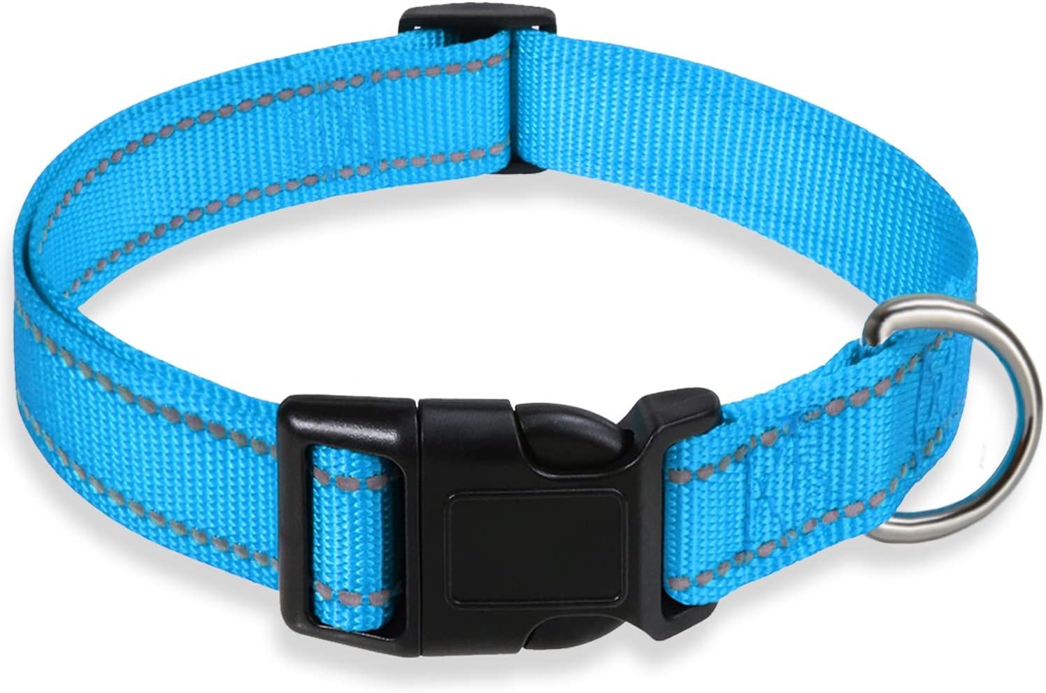 Reflective Dog Collar with Buckle Adjustable Safety Nylon Collars for Small Medium Large Dogs, Blue S | Breathable, No Chafing on Walks and Outdoor Hikes, Metal D-Ring, Night Safety Reflective