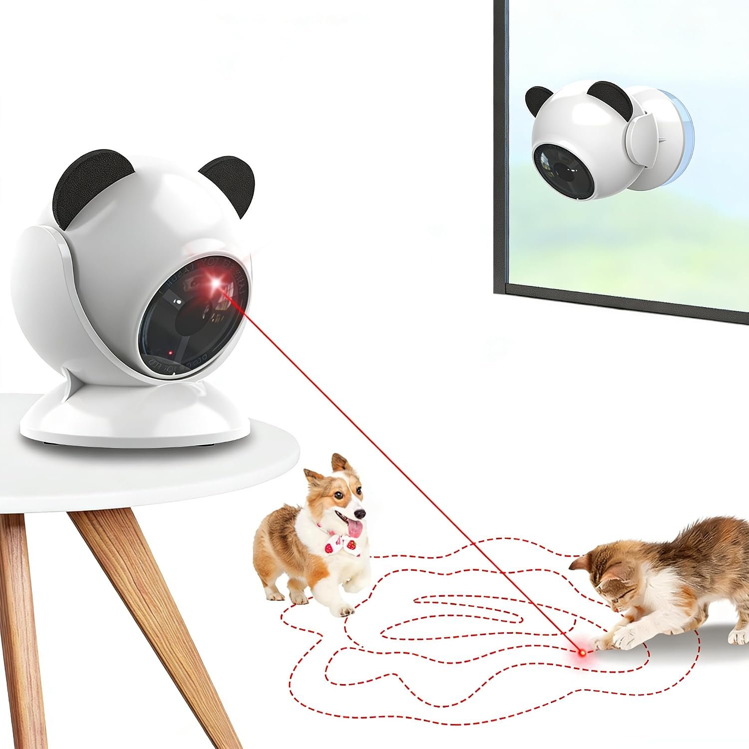 Wortade Smart Cat Laser Toys for Indoor Cats, Interactive, Rechargeable | Random Laser Paths,3 Speeds,360-Degree Adjustment,Smart 2-Hour Restart,Suction Mount and 1100mAh Battery