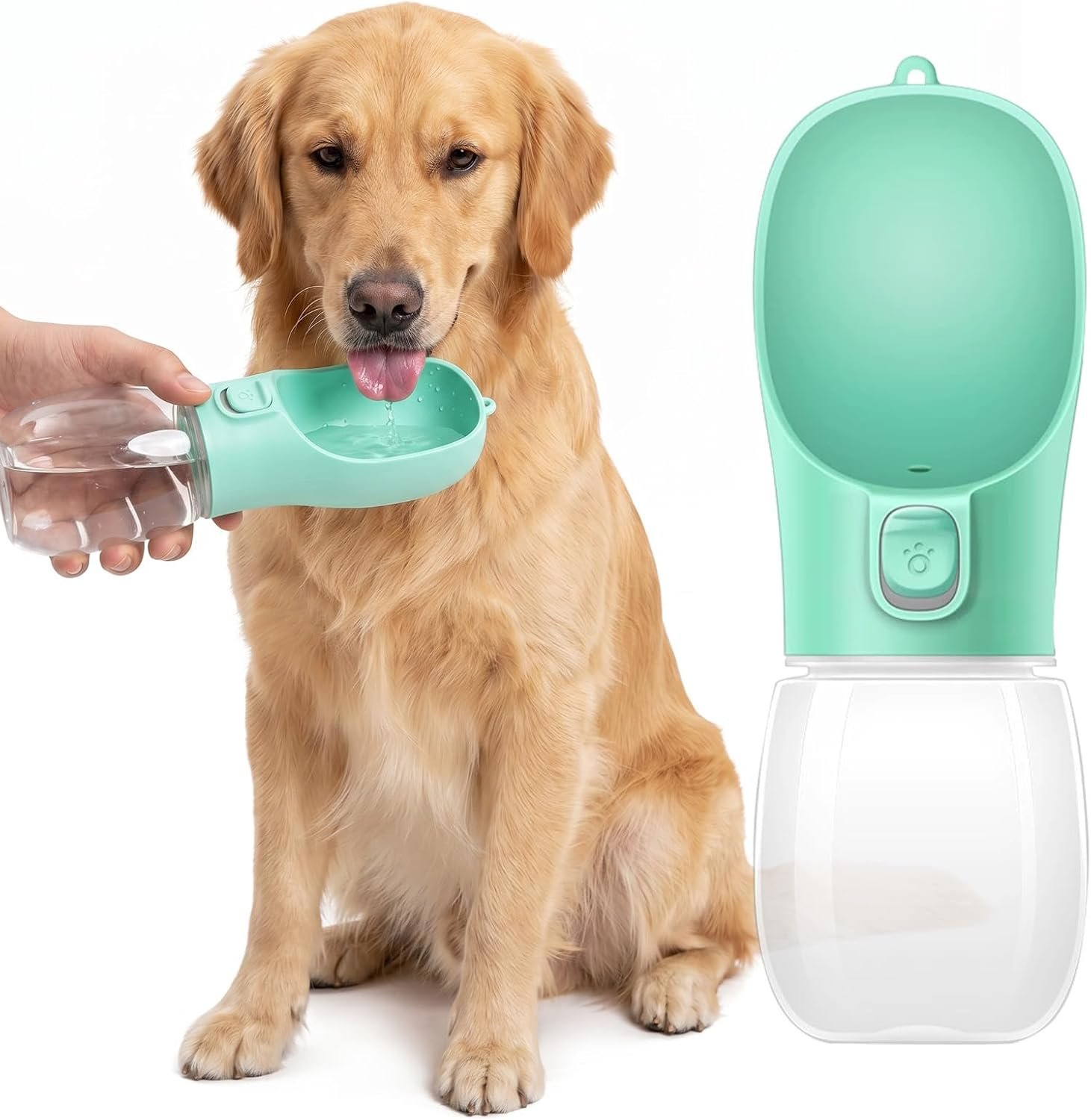 Portable Dog Water Bottle 300ml Leak Proof Pet Drinking Bottle for Dogs & Cats, Outdoor Travel Water Dispenser for Walking Hiking Camping (Lake Green)