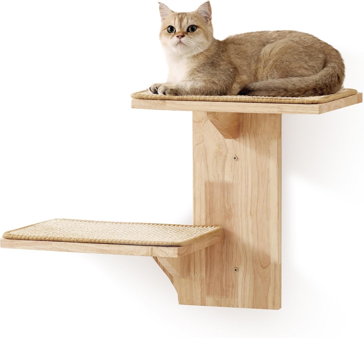 FUKUMARU Cat Wall Shelves, 2 Platform Kitten Wall Furniture, Tree Shape Wall-Mounted Floating Shelf with Sisal Mat, Solid Rubber Wood Cats Perch for 16 Inch Drywall, Suitable for Climb, Play, Nap | Floating Shelf Kitten Furniture, Solid Rubber Wood Cats Perch For 16 Inch Drywall, Suitable for Climb, Play, Nap