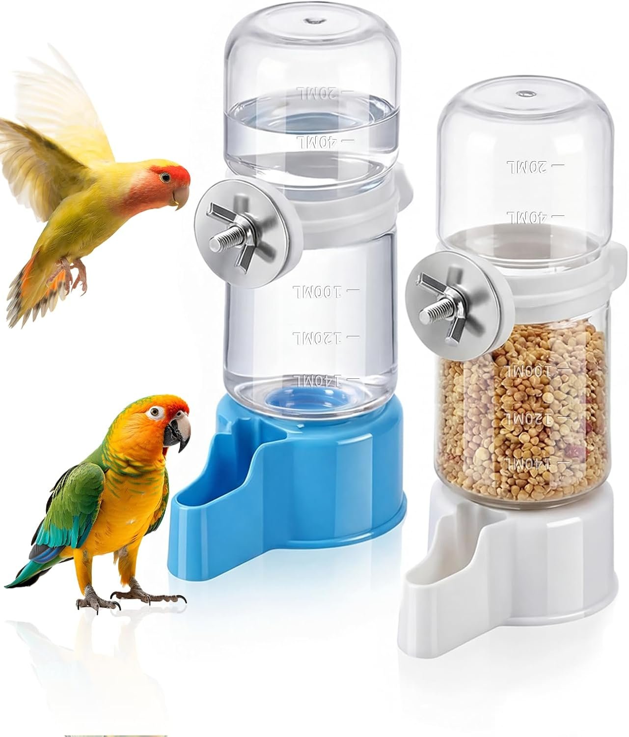 2 PCS Automatic Bird Cage Water Dispenser, Parakeet Parrot Feeder Hanging Drinking