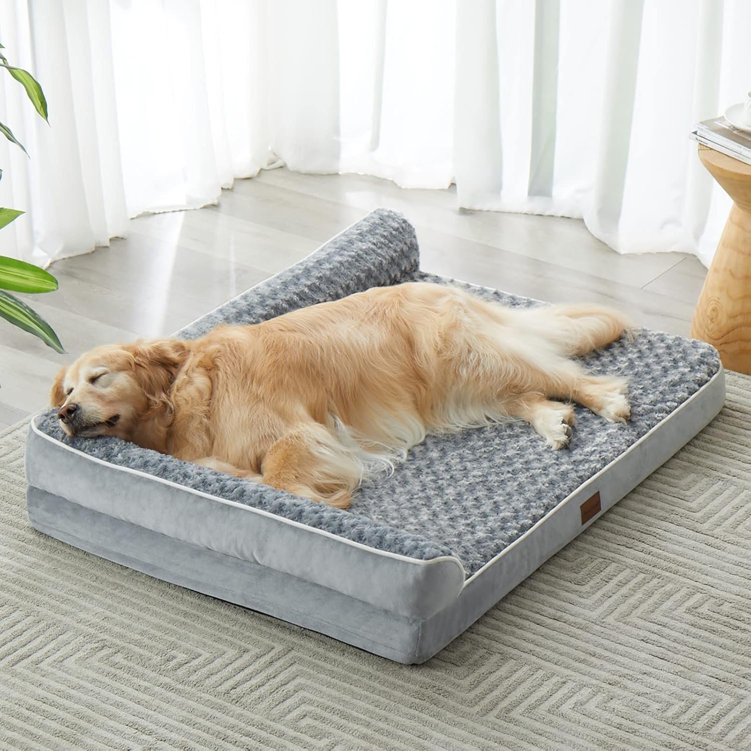 BFPETHOME Orthopedic Washable Dog Bed, Sleeping Couch for Large Senior Dogs | 36×27 Inch Deluxe Plush Rose Velvet Washable Cover, Egg Crate Foam Support, Waterproof Lining, Non-Slip Bottom, Senior Dogs