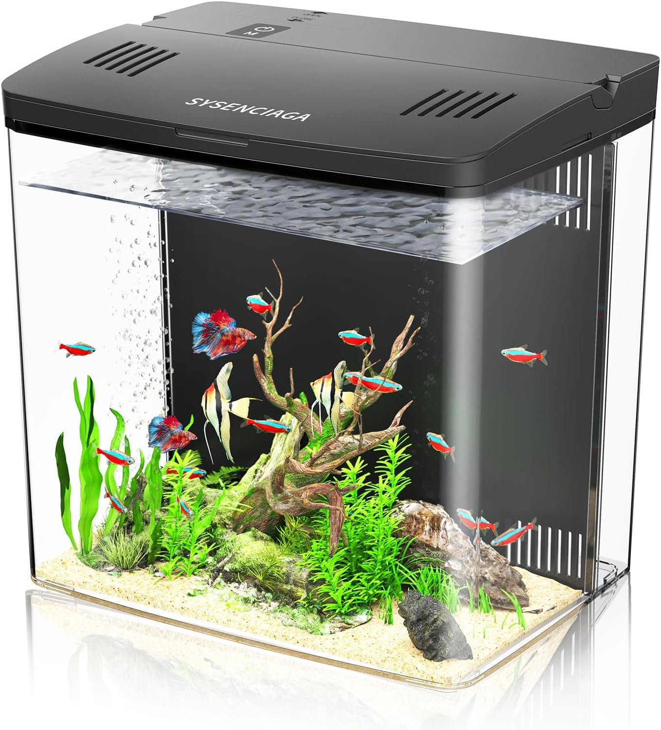 1.2 Gallon Acrylic Fish Tank Kit for Kids with Filter and 5-Mode Light | Compact acrylic aquarium for shrimp, aquatic plants, and nano displays; adjustable flow, filter chamber, and flip-top lid