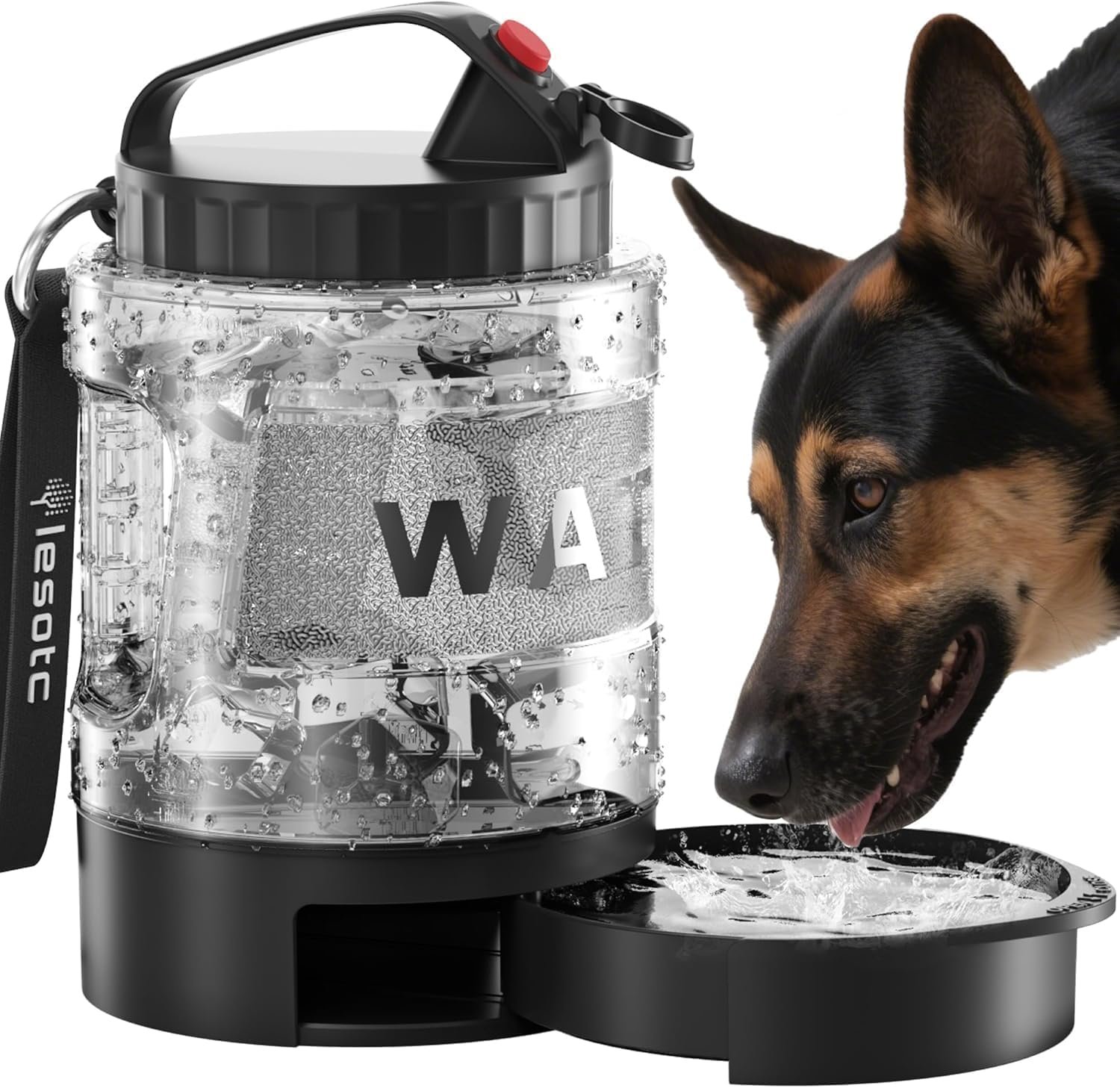 lesotc Portable Dog Water Bowl Dispenser – 77oz Travel Water Bottle | Pop-Out Drinking Bowl, No-Spill Design for Camping, Hiking & Car Rides – Keep Your Dog Hydrated Anywhere, Black