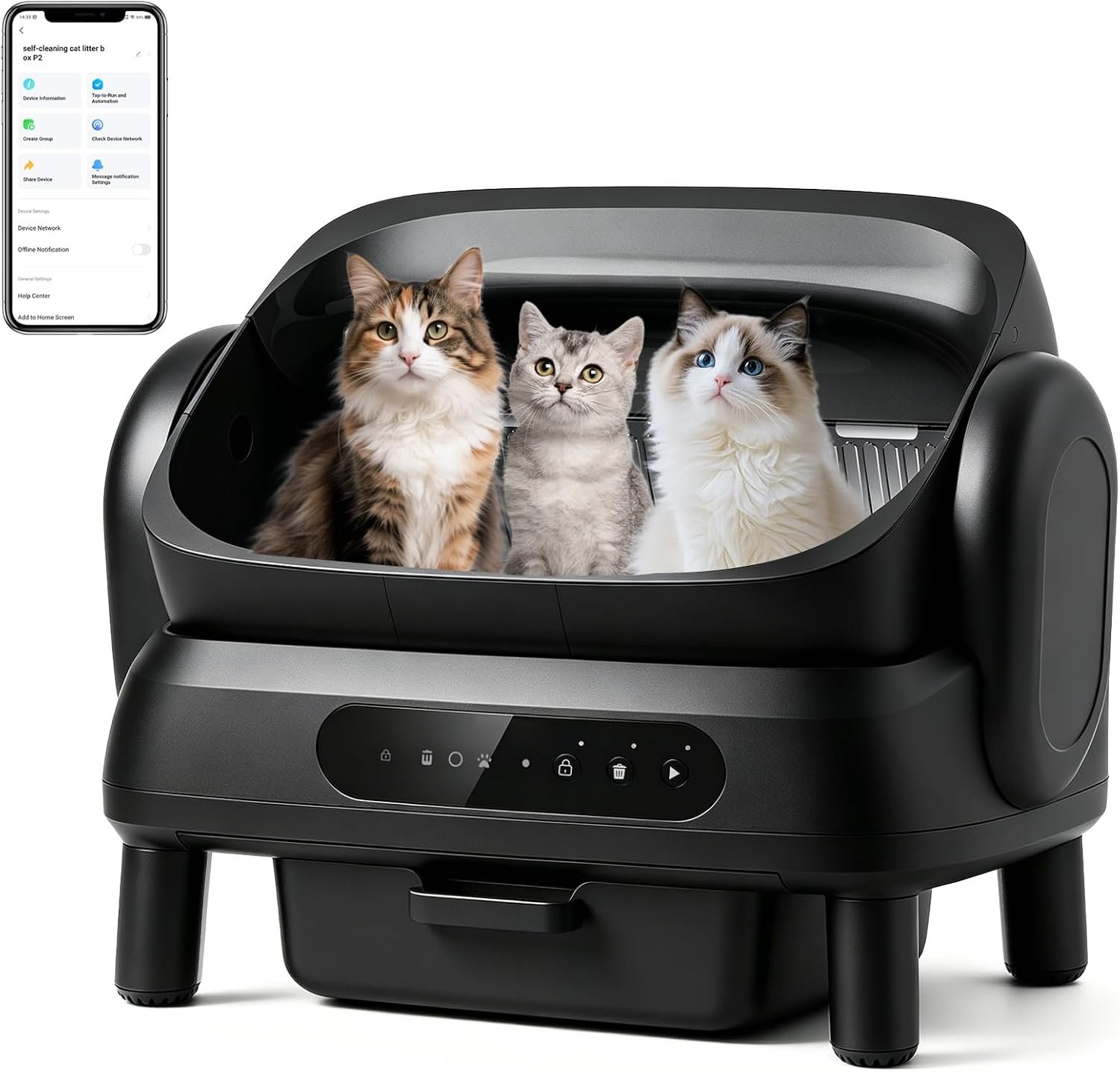 XXXL Automatic Cat Litter Box for Large Cats, Open Top Self Cleaning Litter Box with Smart Health Monitoring, Multi-Cat Friendly, 20L Extra Large Bin, Leak-Proof & Odor Control