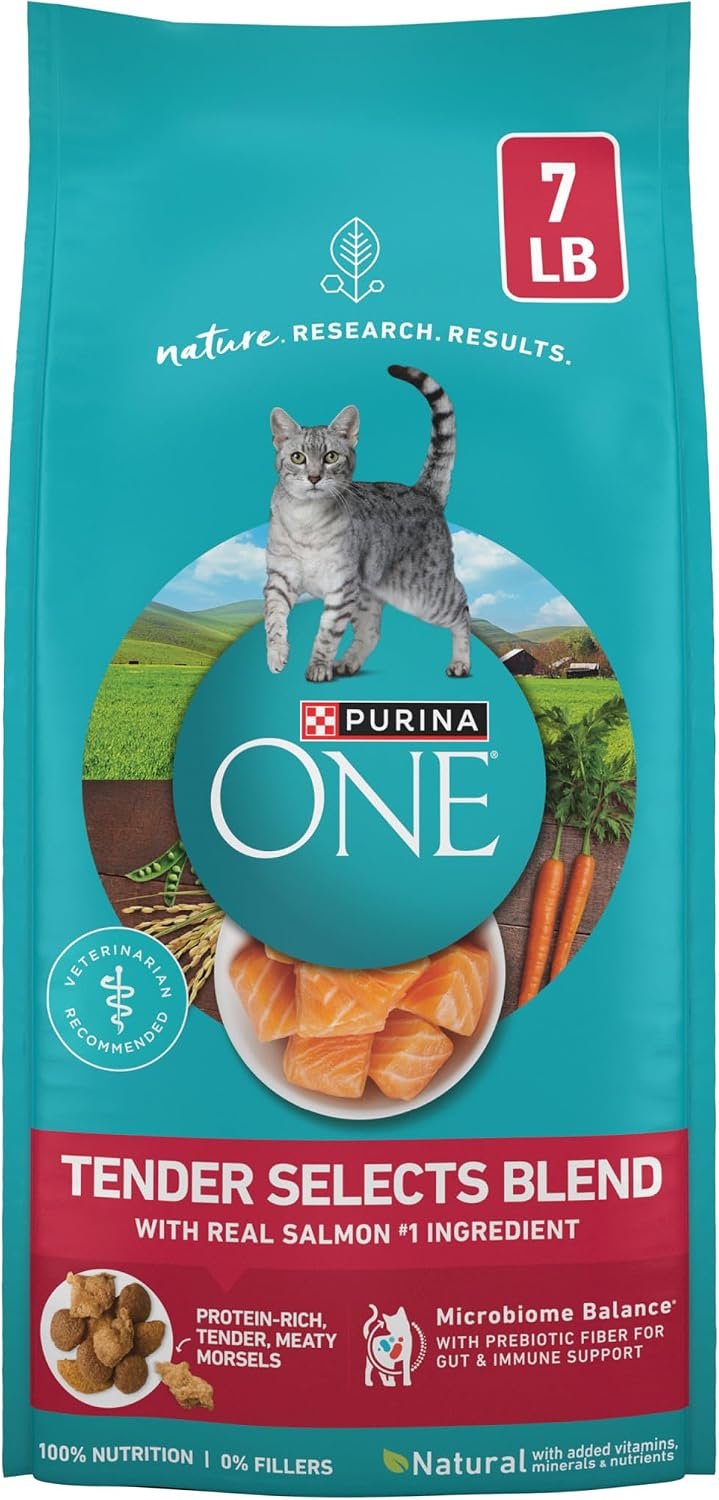 Purina ONE Natural Dry Cat Food, Tender Selects Blend With Real Salmon – 7 lb. Bag