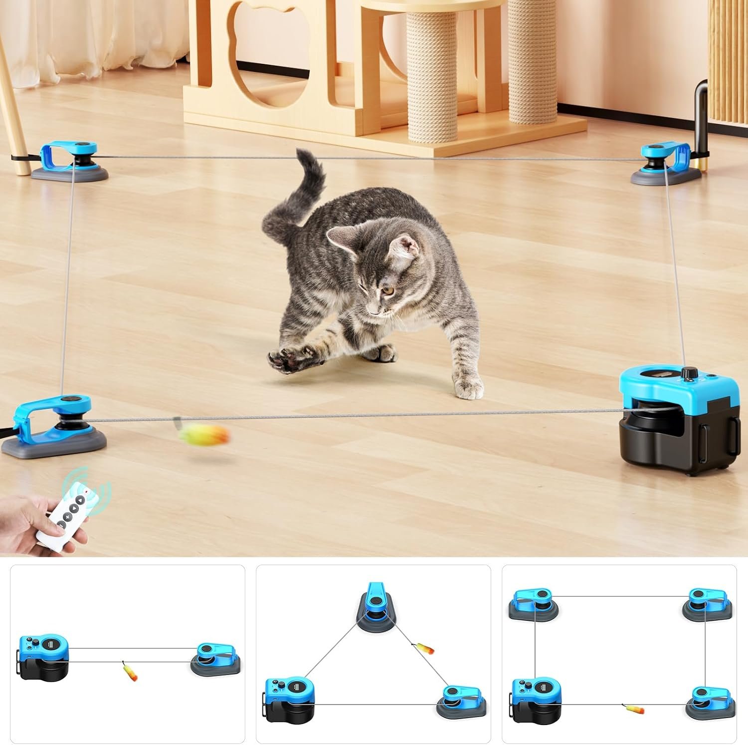 AsFrost Upgraded Interactive Cat Toy for Indoor Cats Chase/Run/Hunt-SkyBlue | Self Play/Remote Control Funny Cat Toy, Gifts for Cat Lovers, Kitty’s Weight Loss and Health