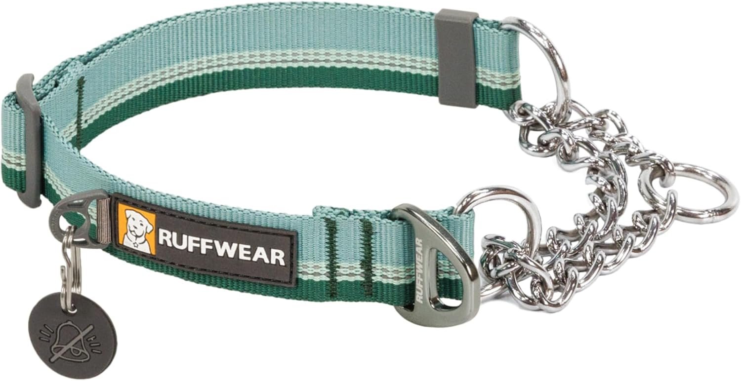 Ruffwear, Chain Reaction Dog Collar, Adjustable Reflective Martingale Escape-Proof Collar with Stainless Steel Chain, Professional Training Control, River Rock Green, 11″-14″