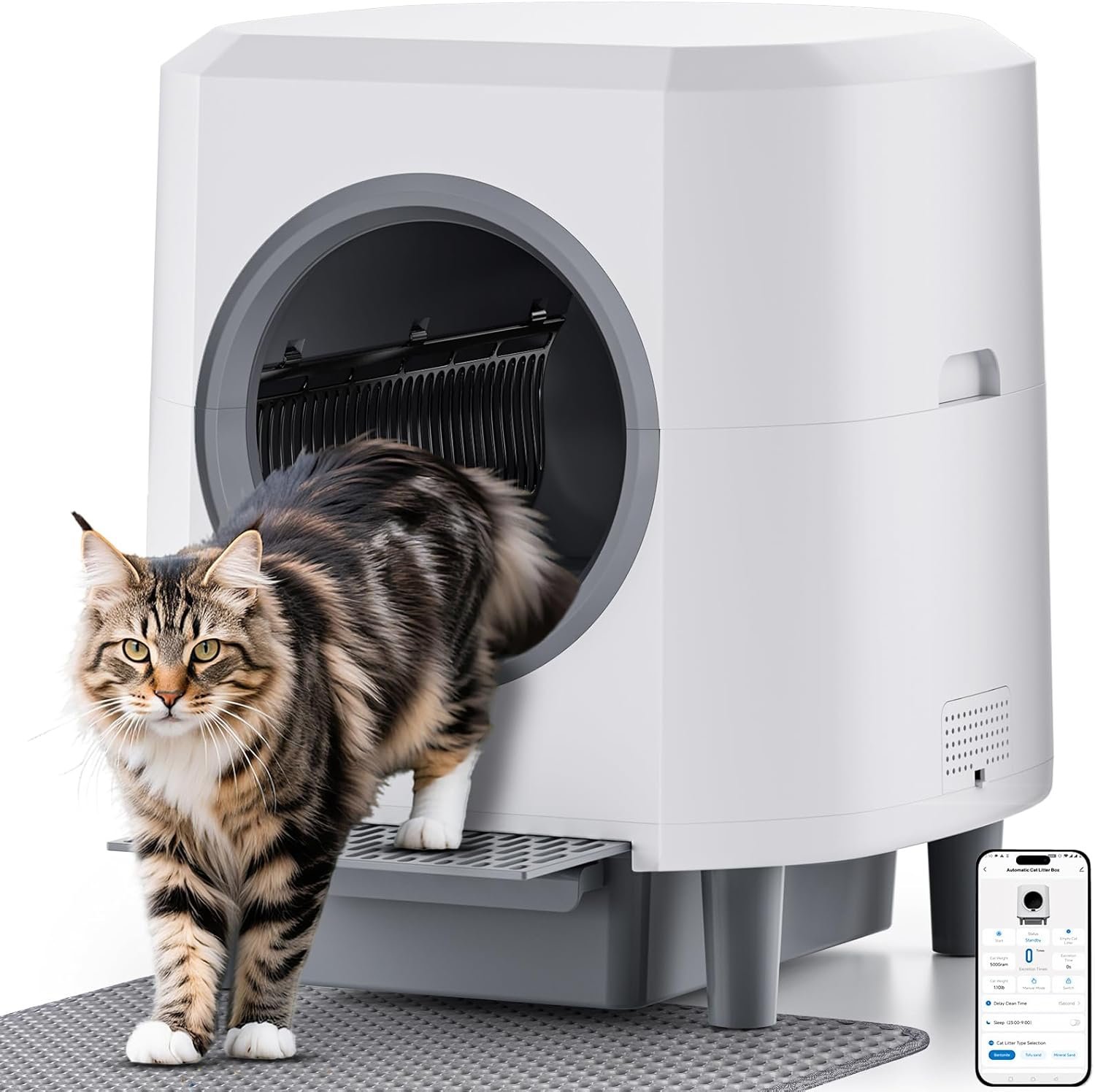 Automatic Litter Box, Self Cleaning Litter Box, Odor Control, 90L Capacity | Large with APP Control and Safety Sensor, Ellenpent, for Multiple Cats, Large Cat, with 3 Rolls of Garbage Bags