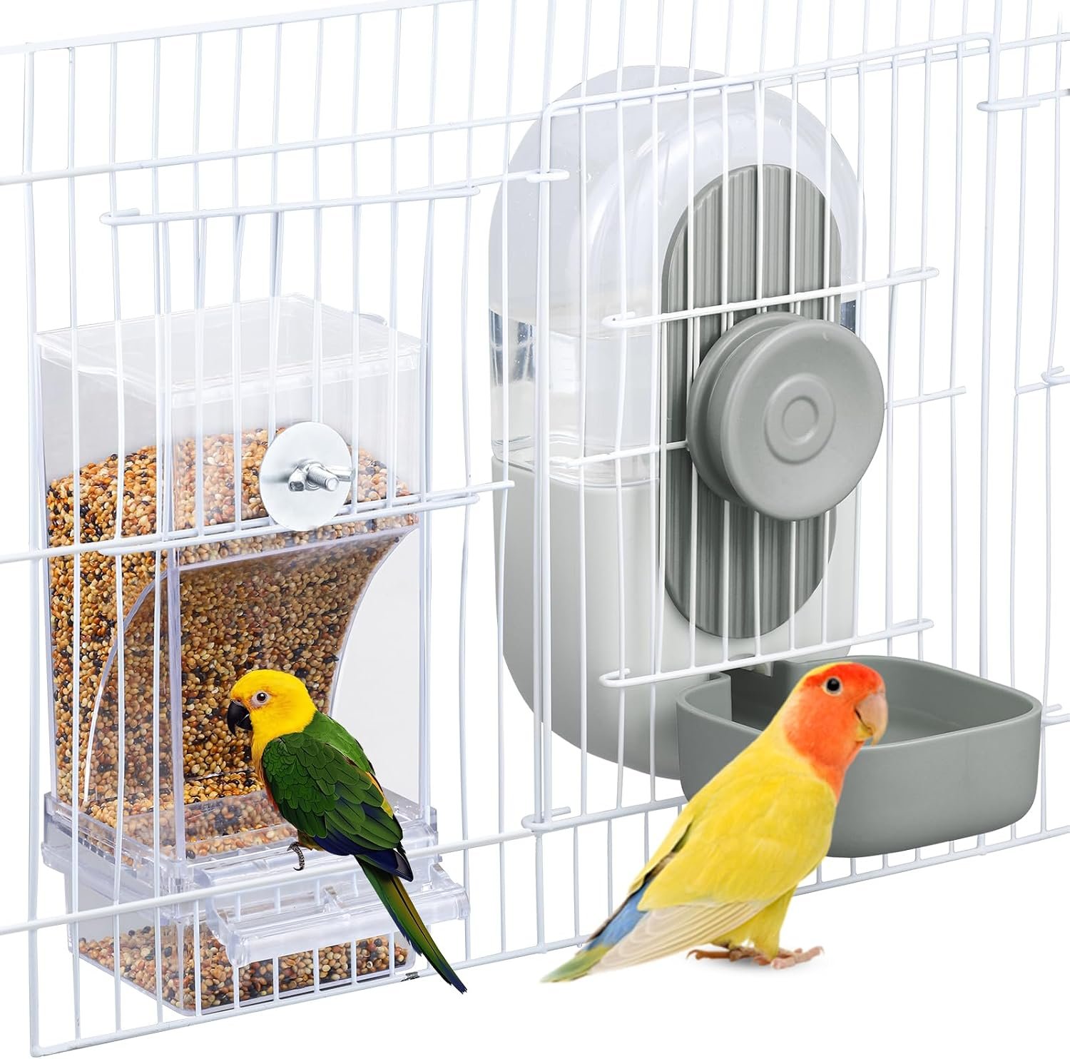 Lemtrflo No Mess Bird Feeder Water Dispenser, Parrot Cage Automatic Feeders | Automatic Feeding & Hydration, Parakeet Cage Accessories for Parrots, Cockatiels, Finches, Lovebirds & Budgies