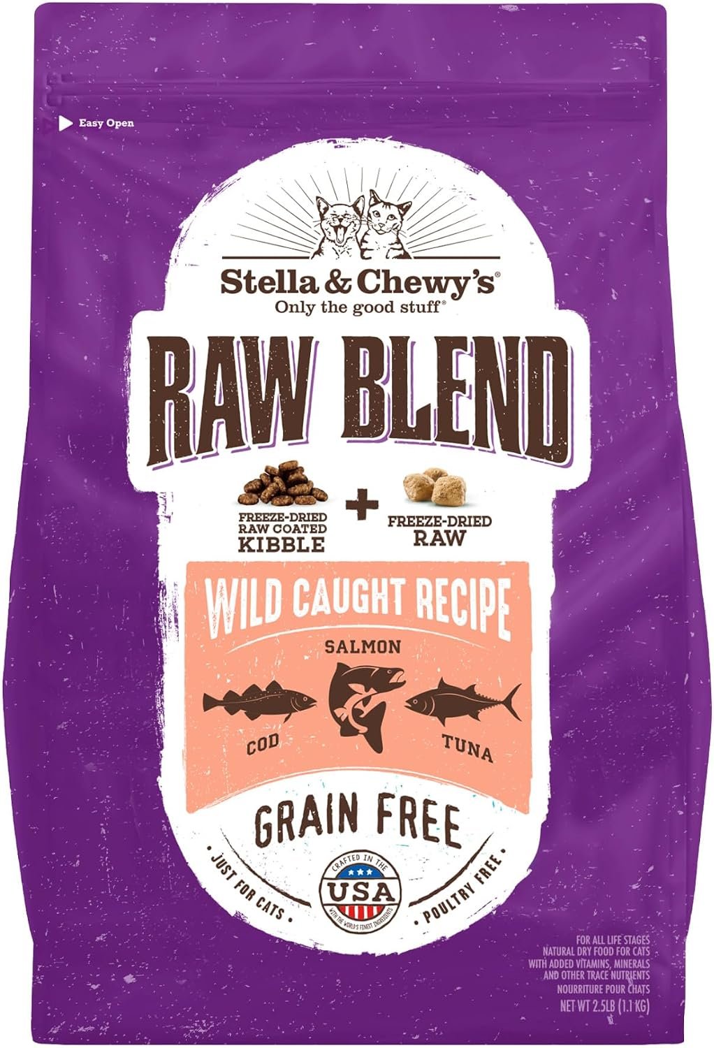 Stella & Chewy’s Raw Blend Premium Kibble Cat Food – Grain Free, Protein Rich Meals – Wild-Caught Fish Recipe – 2.5 lb. Bag
