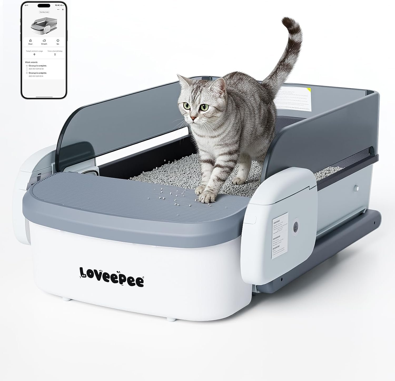 Self Cleaning Litter Box,Fully Open Automatic Litter Box with App Control for Multiple Cats,Electric Litter Robot with Triple Sensor Protection,10L Waste Bin,Include 1 Roll Liners – White
