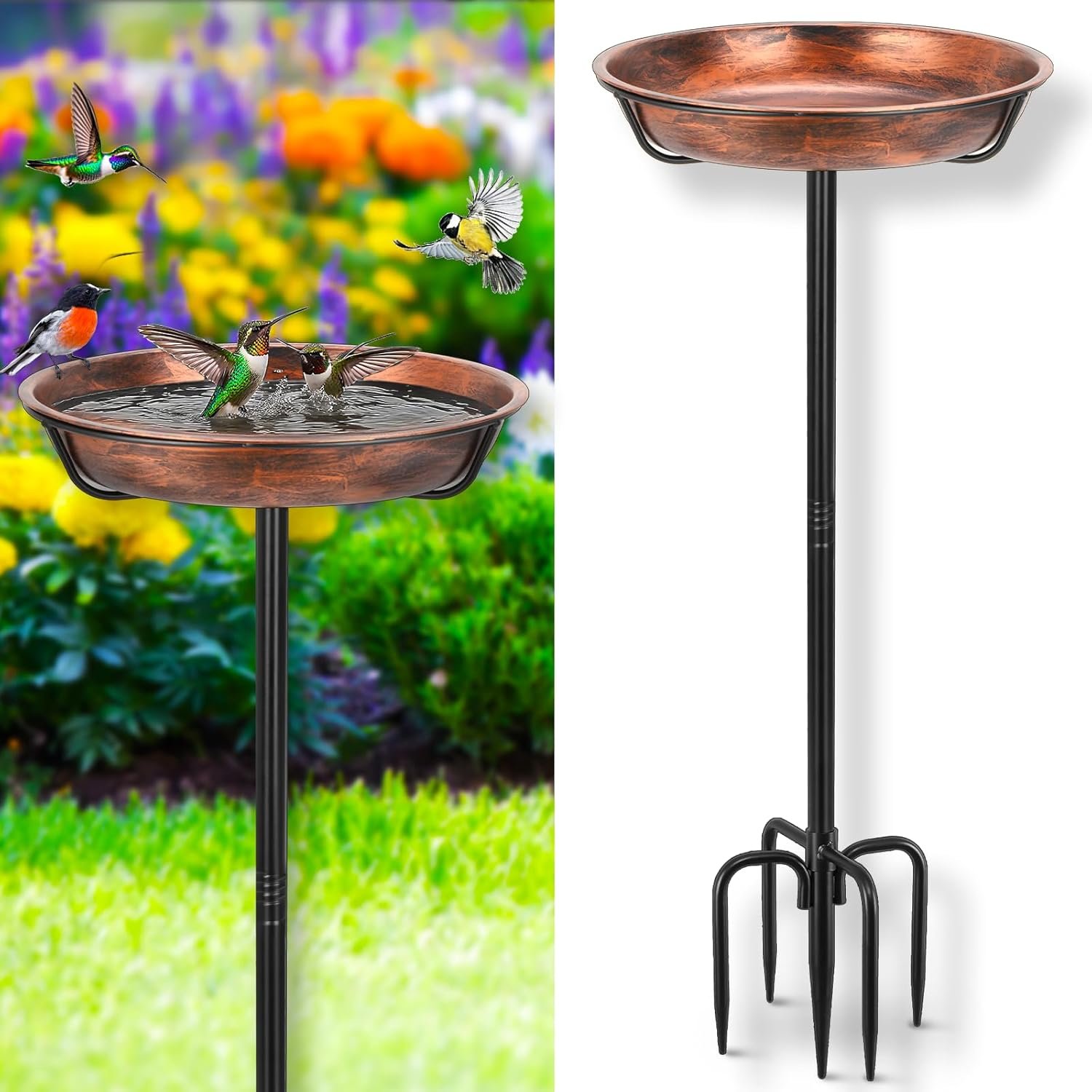 Gtongoko Metal Bird Bath for Outdoors, 34″ Tall Bird Bath with 12″ Removable Bowl, Heavy Duty 5-Prong Stable Base, Easy-to-Clean Heavy Duty Birdbath & Bird Feeder for Garden, Patio, Yard