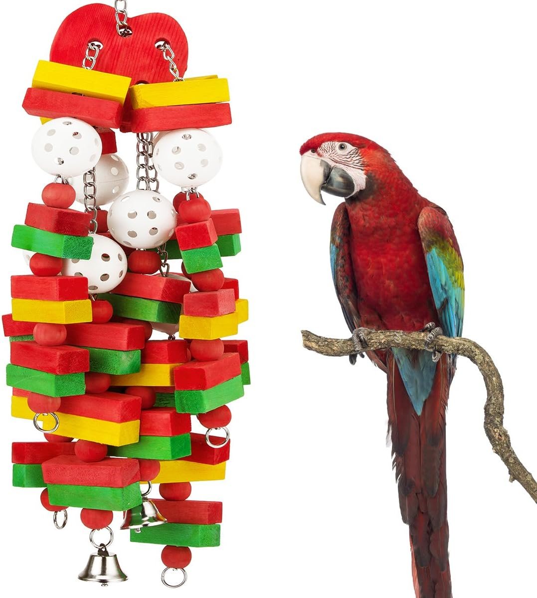 Large Bird Parrot Toys for Cockatoos African Grey Macaws Amazon Parrots | MEWTOGO, Brightly Colored, Appealing to Birds, Natural Wood, Bird Gifts, Apple Style