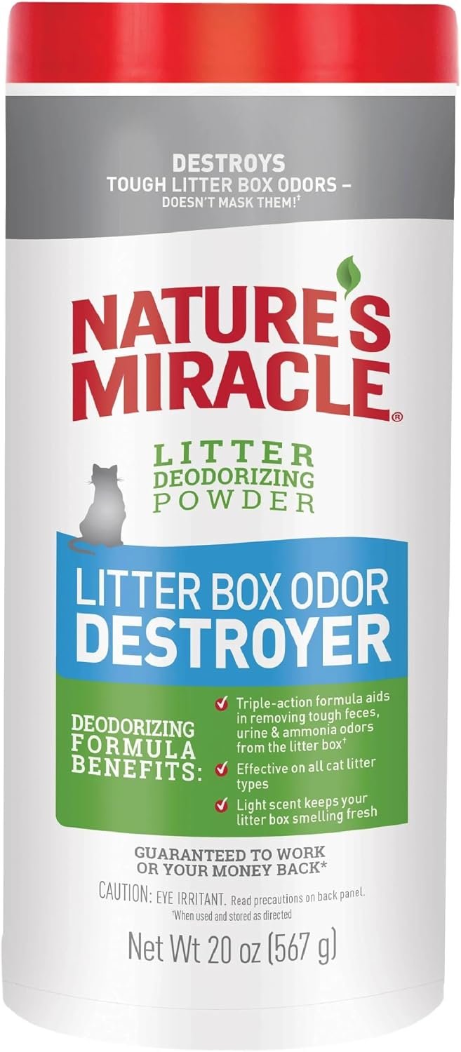 Nature’s Miracle Cat Litter Box Odor Deodorizer Powder, 20 oz | Helps Remove Tough Urine, Feces & Ammonia Odors, Use In Litter Box Before Adding Litter, For Manual & Automatic Litter Boxes