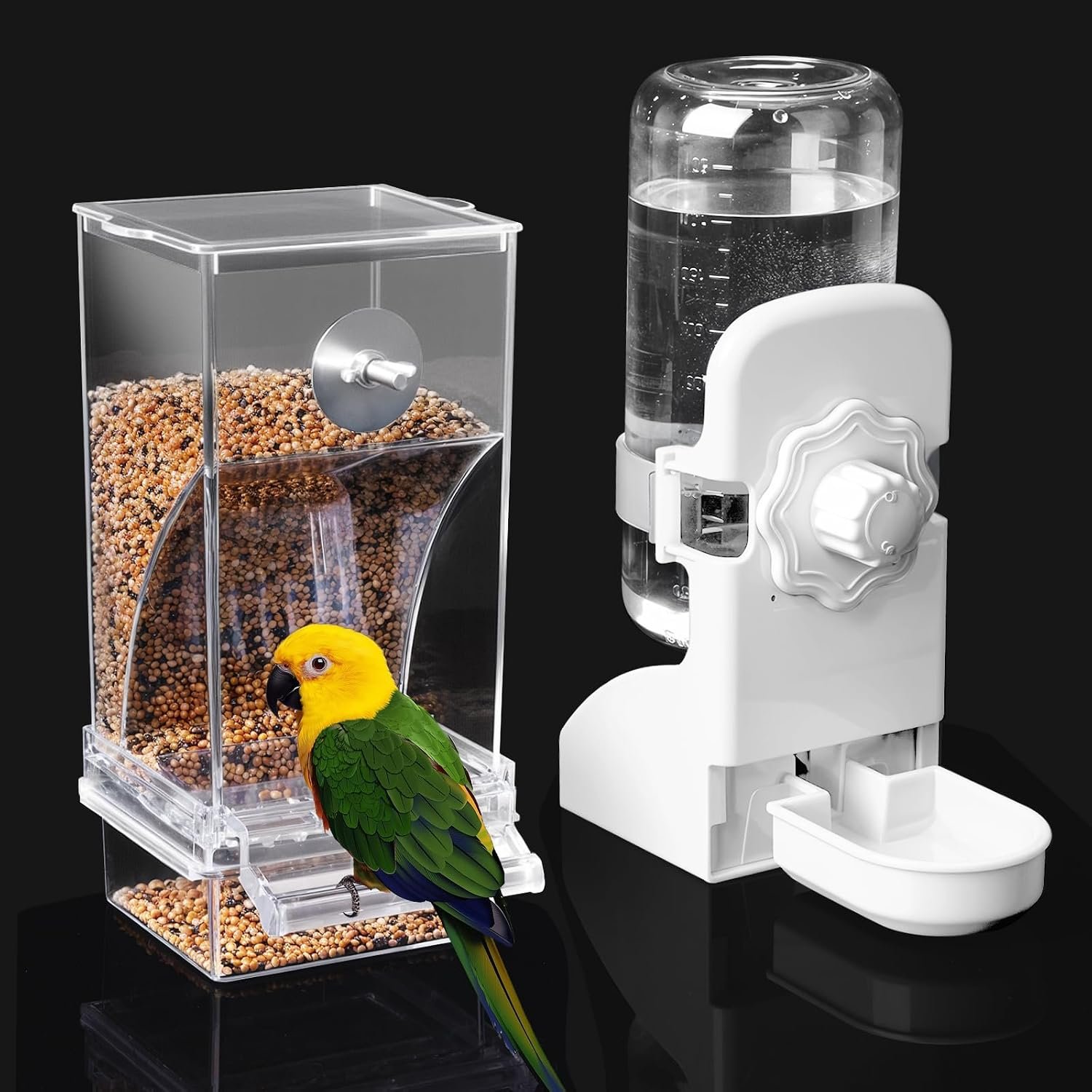 Lemtrflo No Mess Bird Feeder Water Dispenser Set, Automatic Bird Feeder | Parrot, Parakeet Cage Accessories
