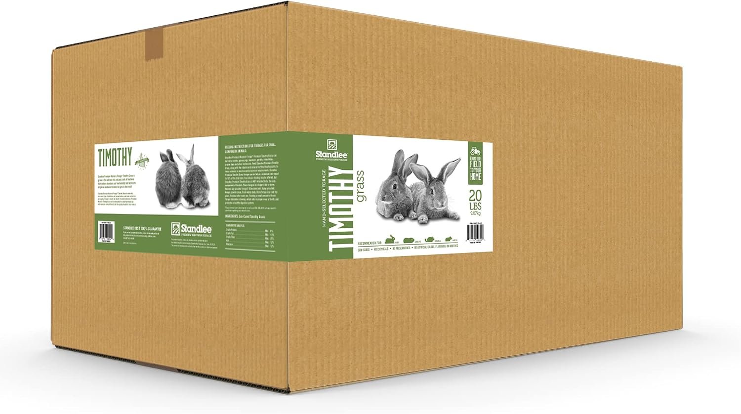 Standlee Western Timothy Grass Hay Small Animal Food for Rabbits, Guinea Pigs, and Chinchillas, 20 lb. Box