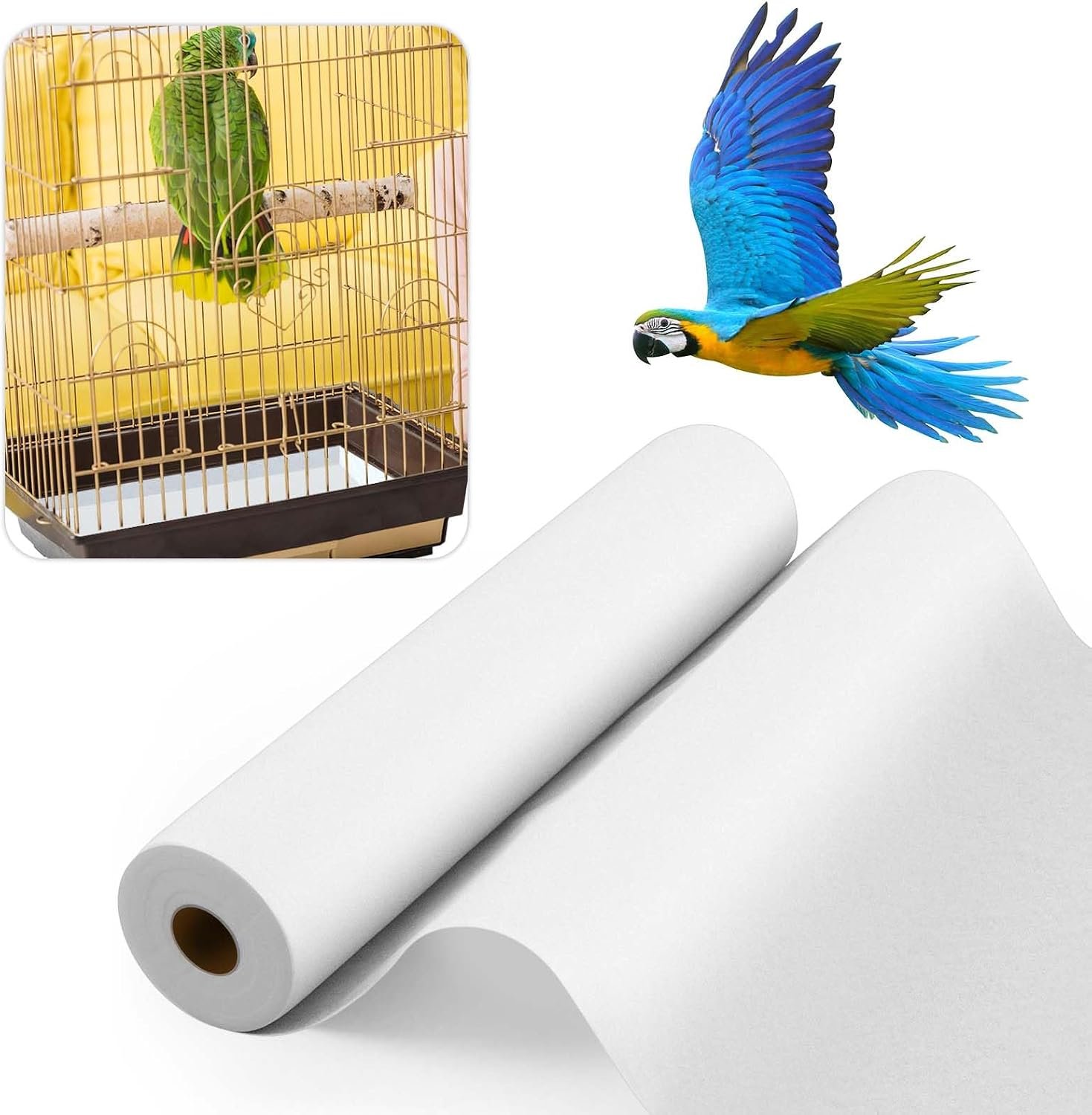 Drydiet Cage Liner for Birds 100 ft x 18 Inch Disposable Parakeet Cage Liners Precut Absorbent Bird Paper Accessories for Pet Animal Parrot Parakeet, Conure, Superior Absorbent Liner (White)