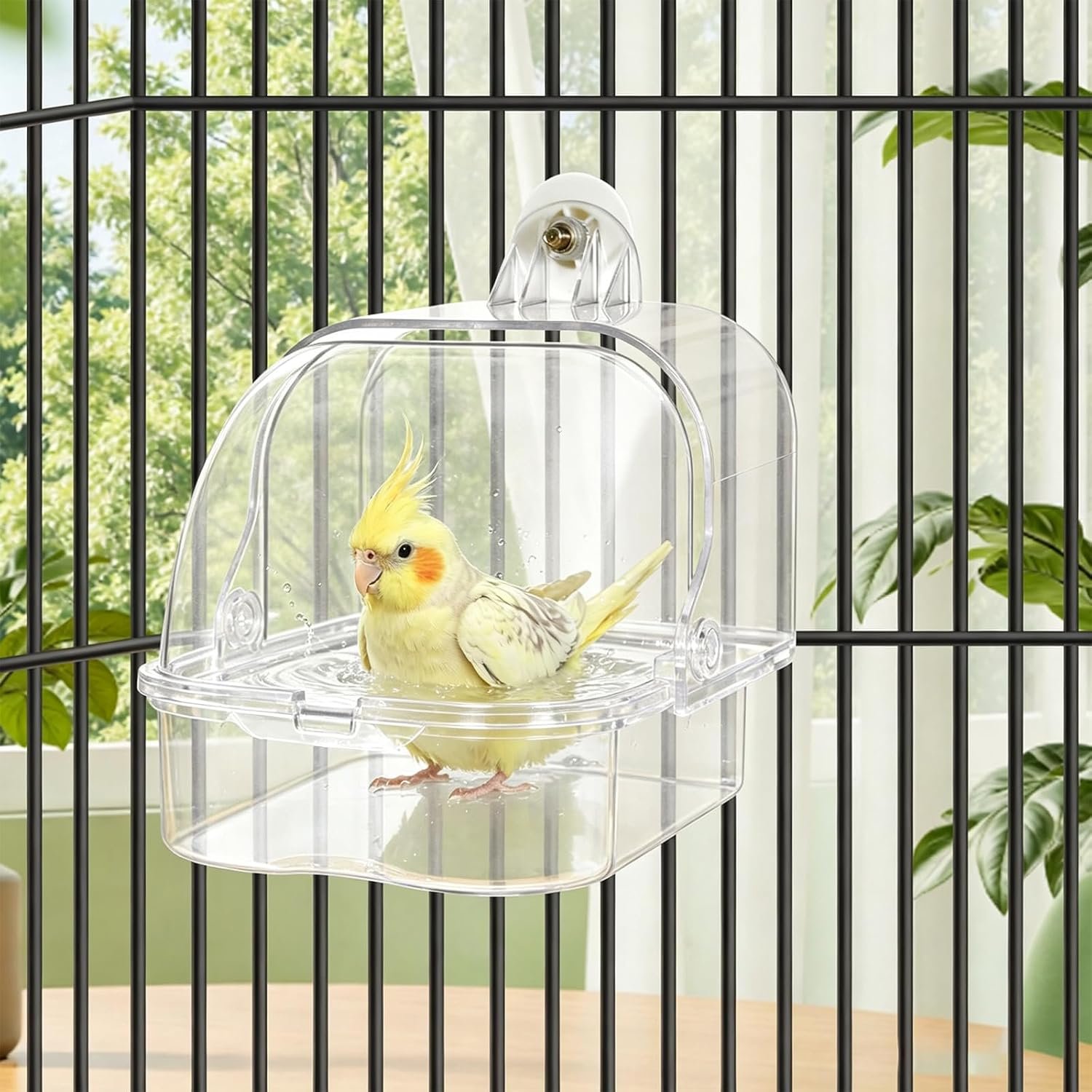 Bird Bath for Cage Plastic Parrot Bathtub for Cage 5.5×4.9×5.1inch | Hanging Cage Bird Bath for Parakeet Cockatiel Canary Lovebirds Transparent Cage Body, Easy to Observe and Clean