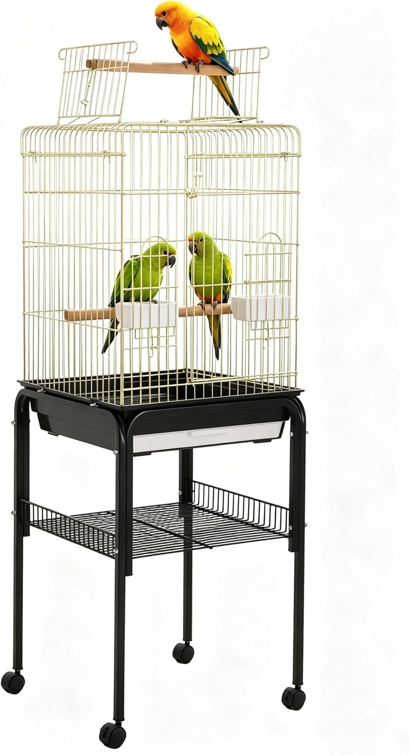Garvee Bird Cage, 57‘’H Open-Top Durable Bird Cage w/Rolling Stand, Removable Tray, Extra Storage Stand, Brakable Casters,Large Dorr for Access, Indoor& Outdoor Use for Birds | Durable, Extra Storage Stand, Brakable Casters,Large Dorr for Access, Indoor& Outdoor Use for Birds