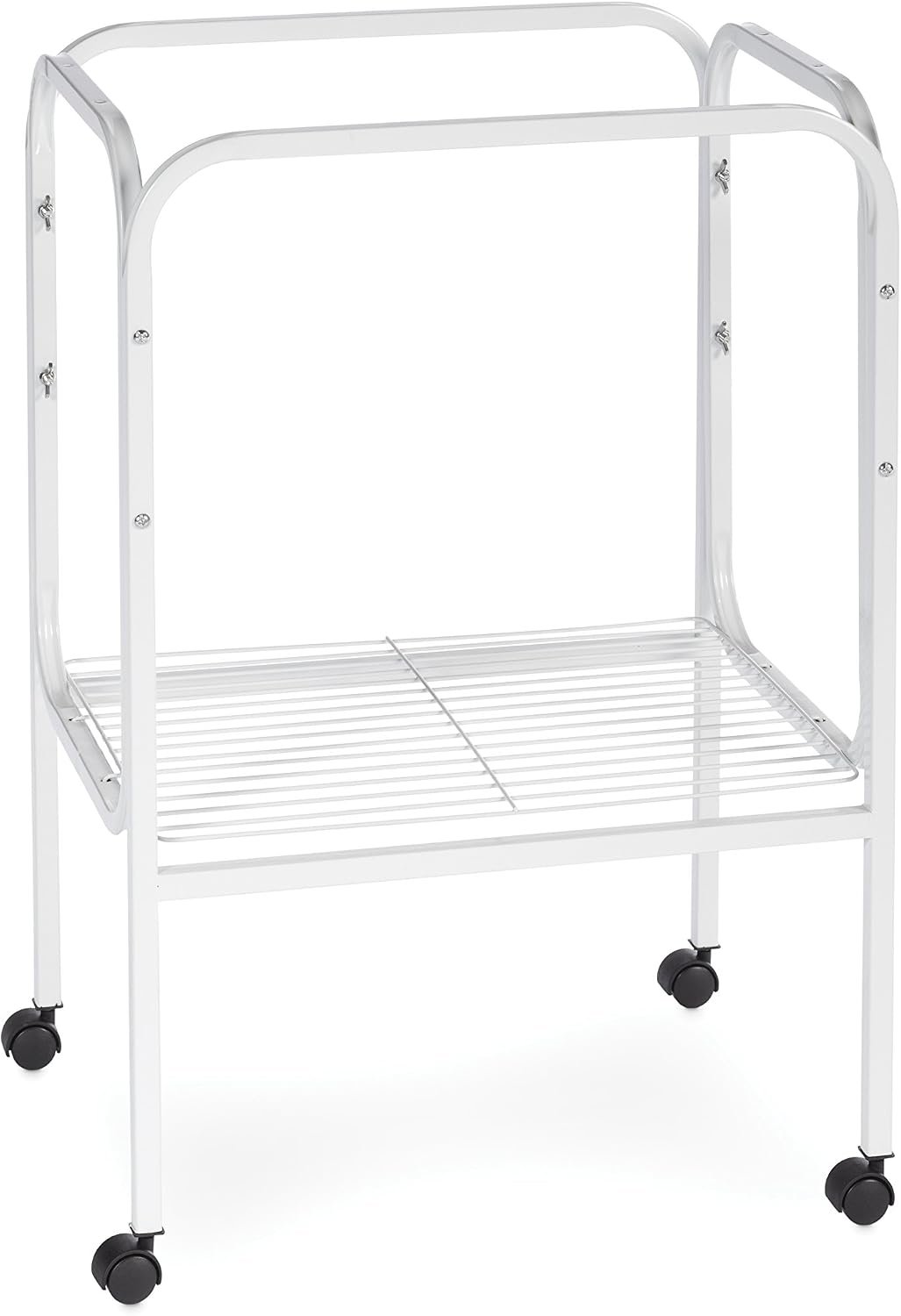 Prevue Pet Products Bird Cage Stand with Shelf – Small Metal Cage Stand with Rolling Wheels, Bird Stands for Inside, Mid‑Height Shelf for Cage Accessories, Toys, and Storage – White