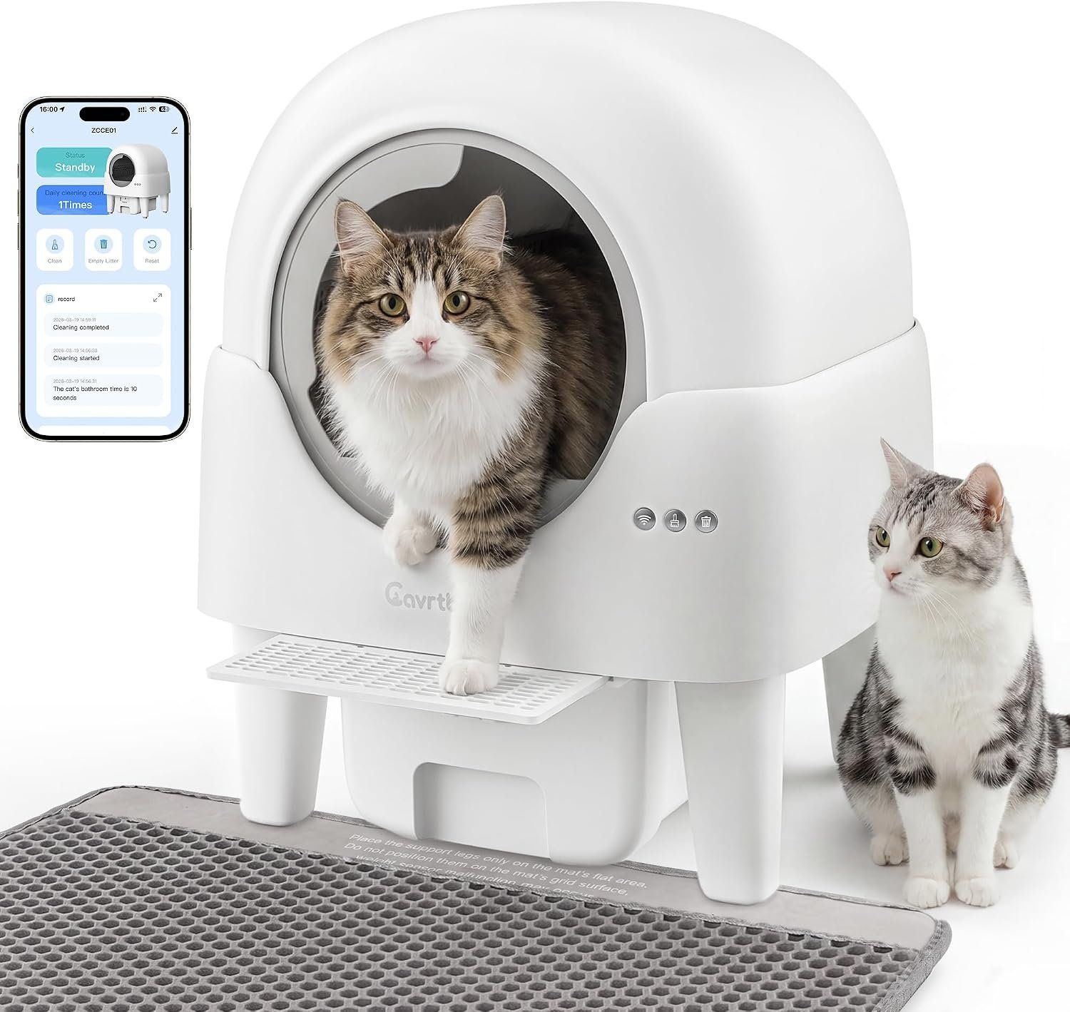Automatic Litter Box, Self Cleaning Litter Box with APP Control, Large Capacity Cat Robot for Multiple Cats, 5 Safety Sensors, 3-Minute Assembly, with Trash Bags, Litter Mat, Cat Step