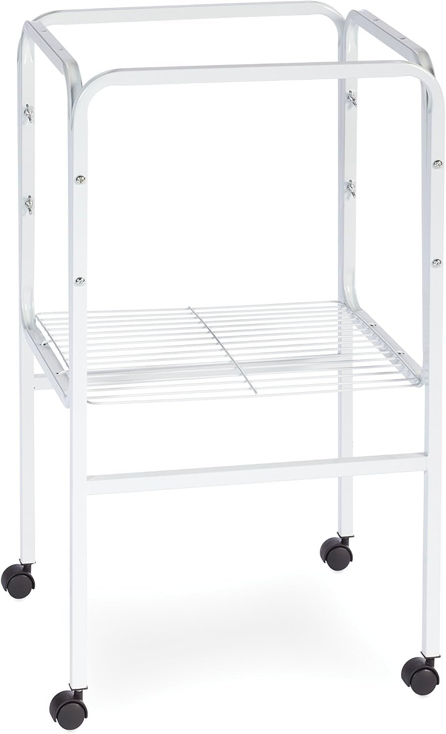 Prevue Pet Products Bird Cage Stand with Shelf – Small to Medium Metal Cage Stand with Rolling Wheels, Bird Stands for Inside, Mid‑Height Shelf for Cage Accessories, Toys, and Storage – White