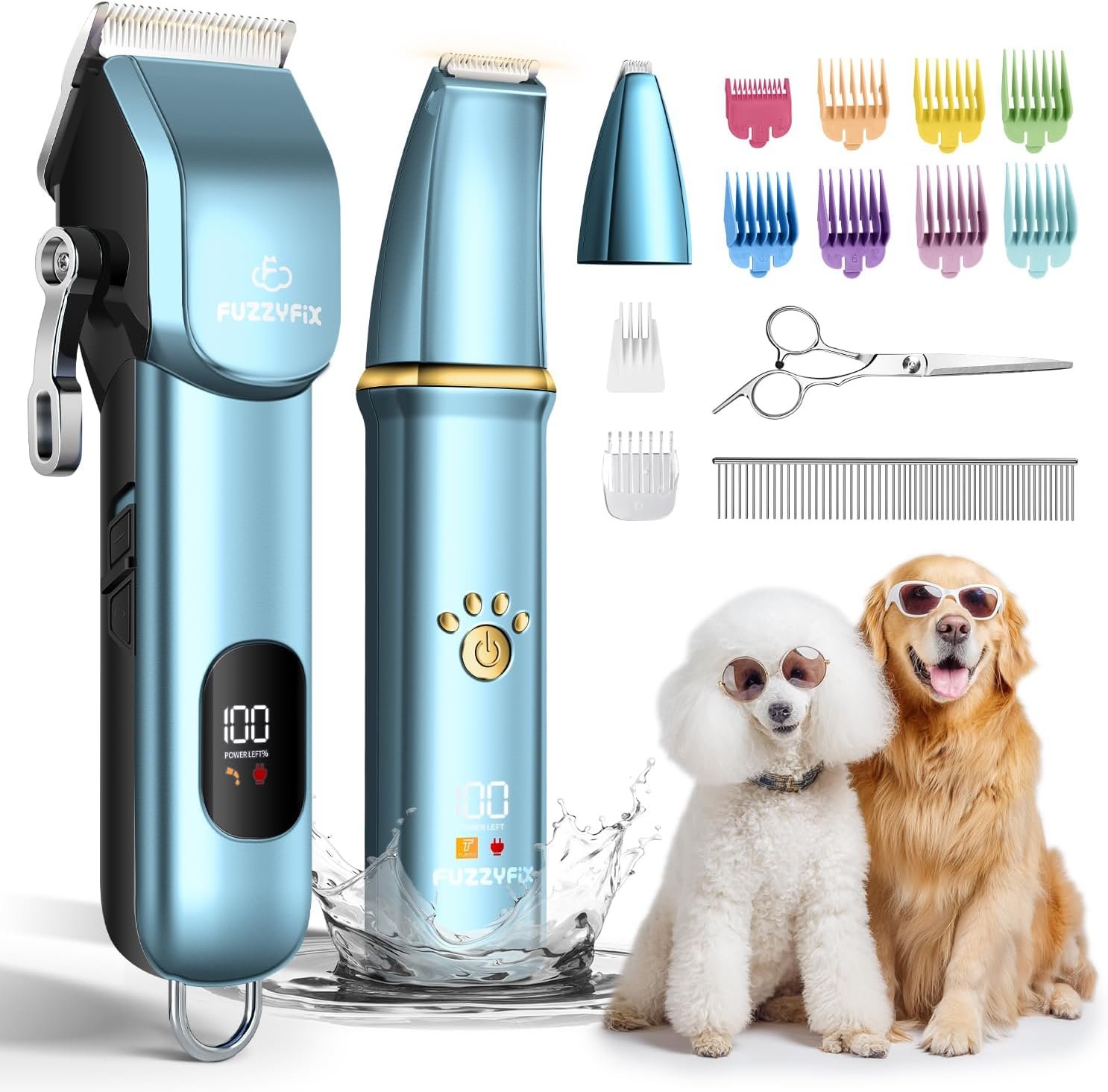 Dog Grooming Kit, Dog Clippers for Grooming for Thick Curly Coats | Professional Pet Hair Shaver Paw Trimmer Cordless Rechargeable Low Noise for Dogs Cats Animals Face Ear