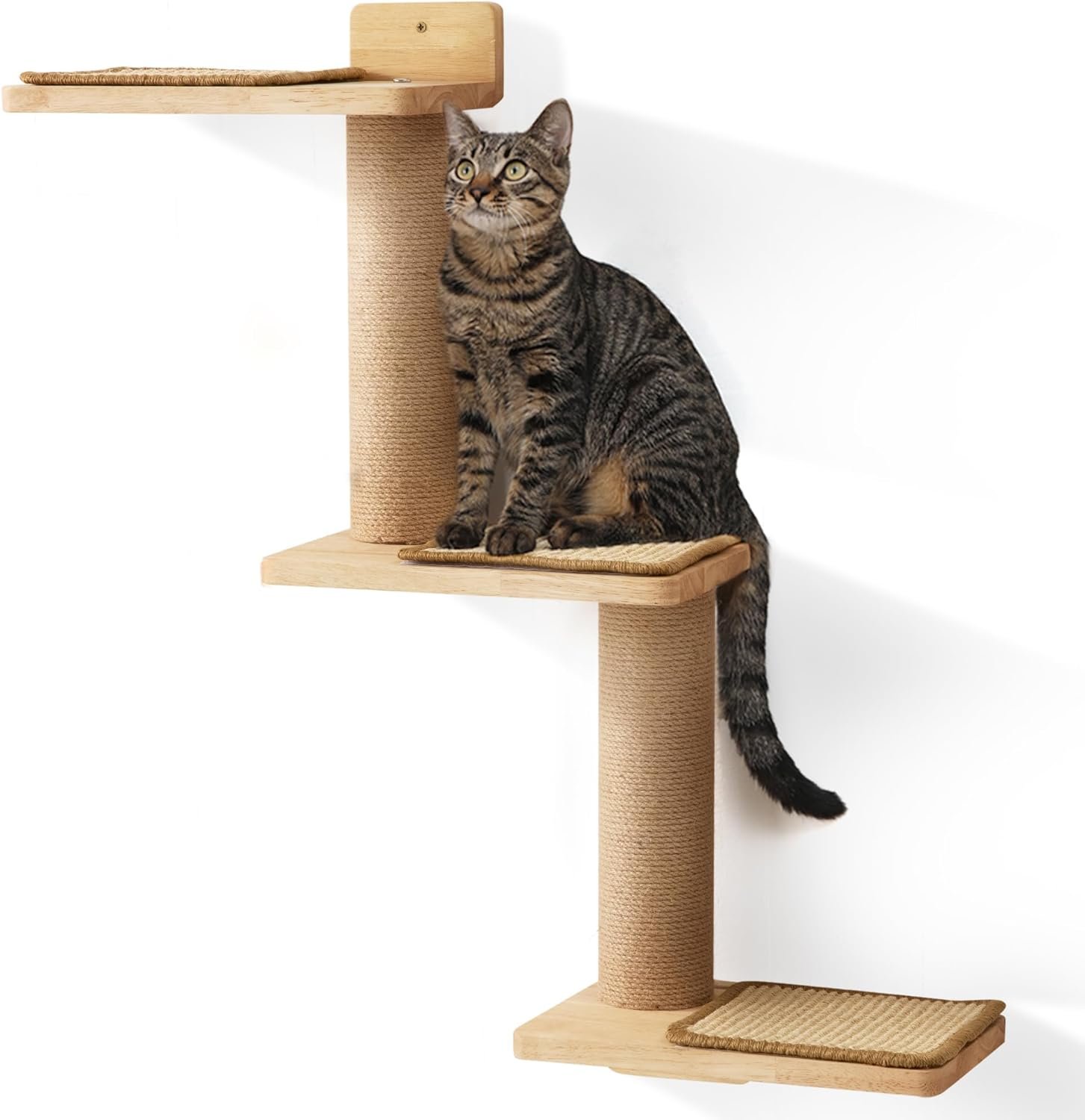 FUKUMARU Cat Wall Shelves, 3 in 1 Transformable Cats Scratching Post | Solid Rubber Wood, DIY Kitten Walls Jungle and Perch Platform Supplies, Suit For Climb, Play, Nap, Scratch