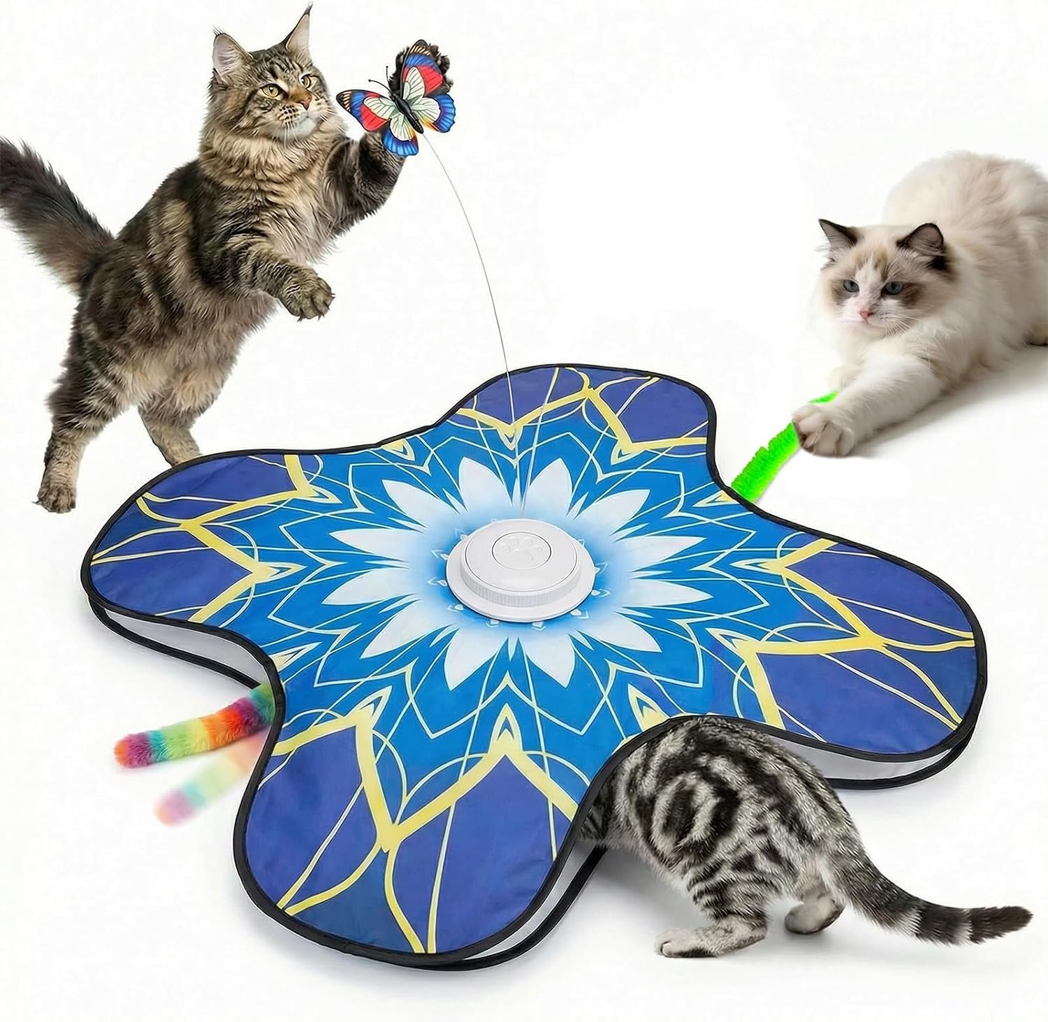 Interactive Cat Toys For Indoor Cats, Rechargeable Touch Automatic Cat Toy | Dual Wands Design, Sound On/Off Control, Non-Slip Suction Cups, Electronic Hide And Seek For Bored Kittens & Adult Cats