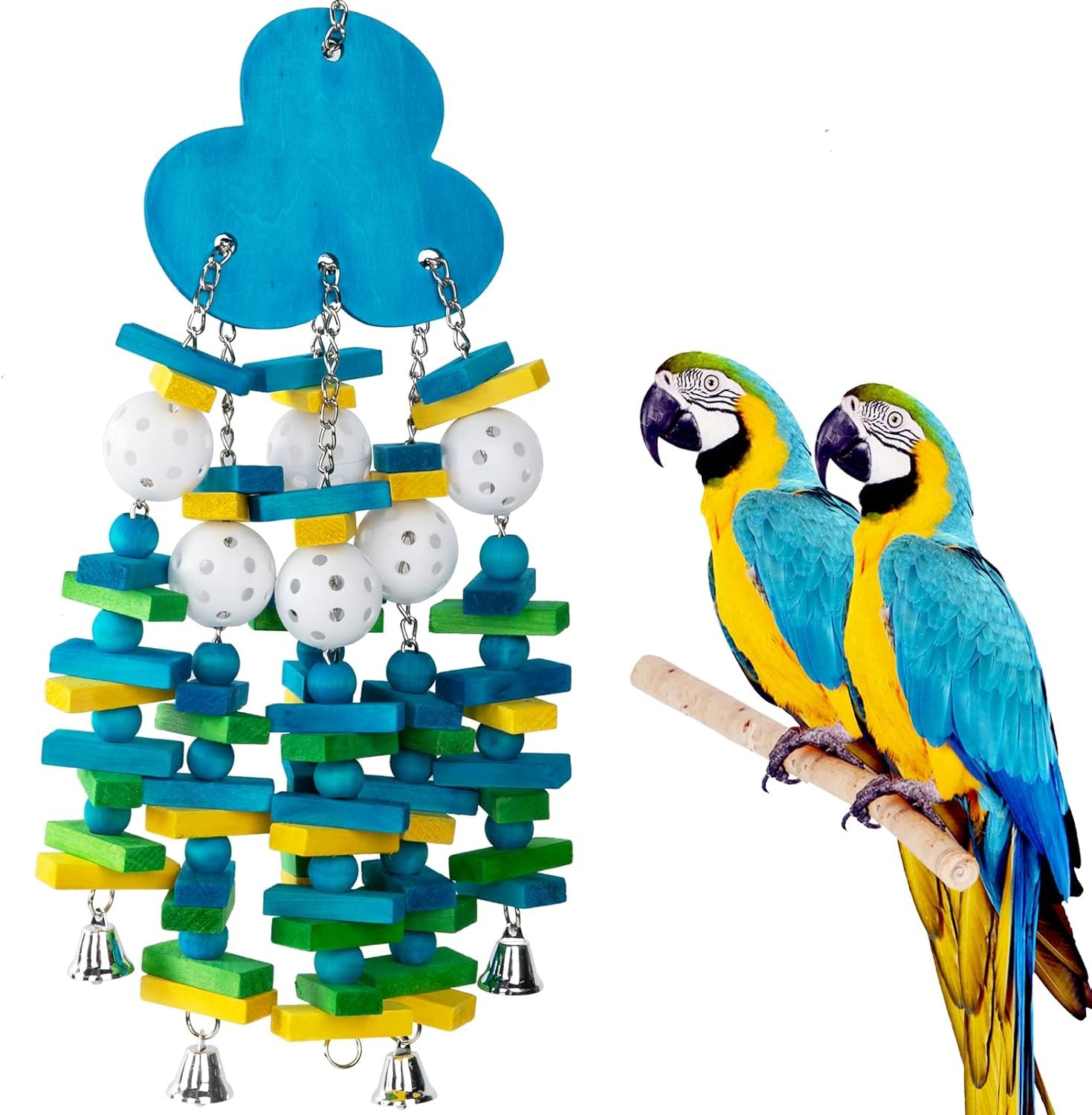 Large Bird Parrot Toys for Cockatoos African Grey Macaws Amazon Parrots | MEWTOGO, Brightly Colored, Appealing to Birds, Natural Wood, Bird Gifts, Blueberry Style