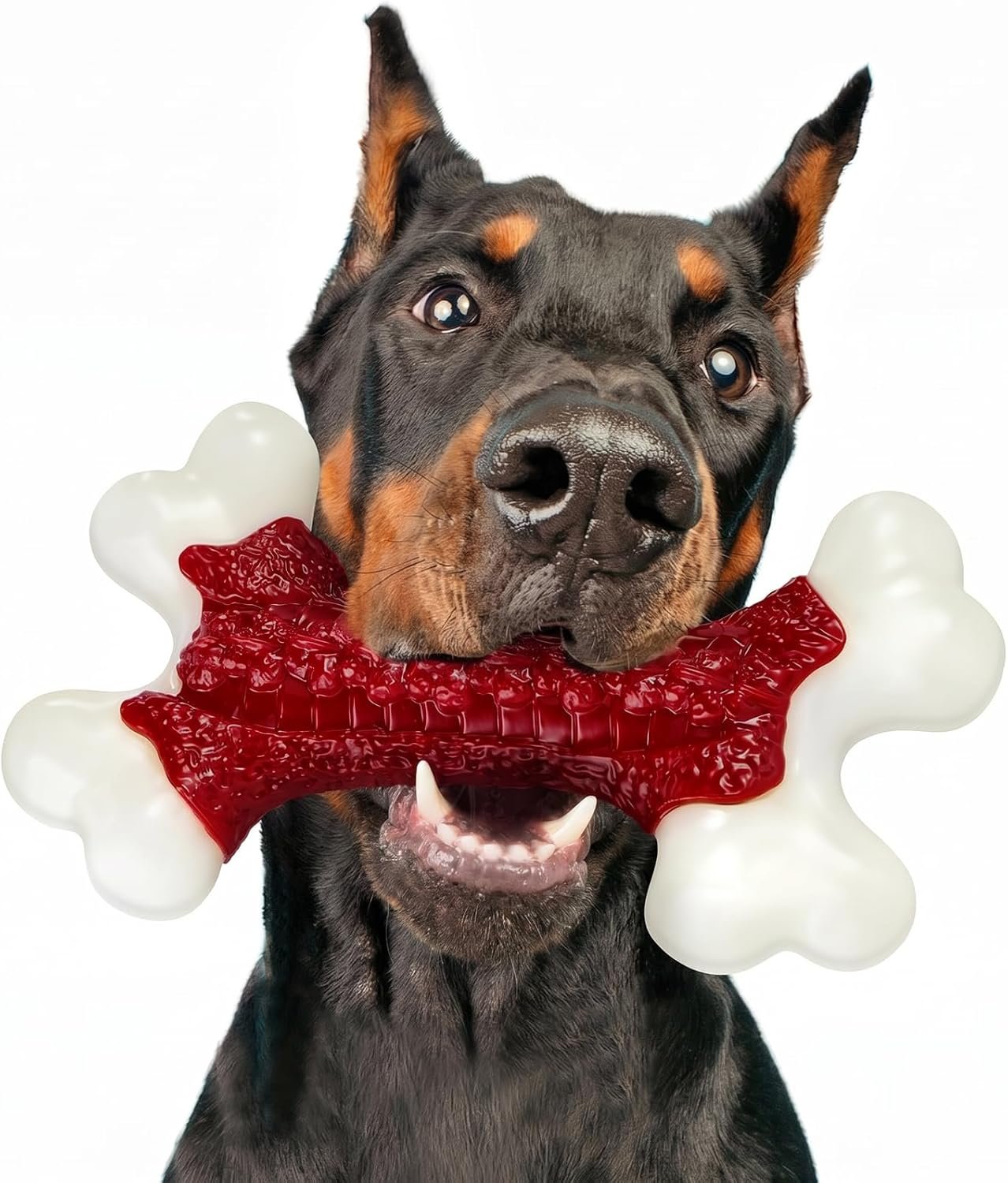 Kseroo Tough Dog Toys for Aggressive Chewers: Beef Flavored Hard Nylon Bones, Dog Chew Toys for Medium Large Breed Dogs (20-90 lbs), Red