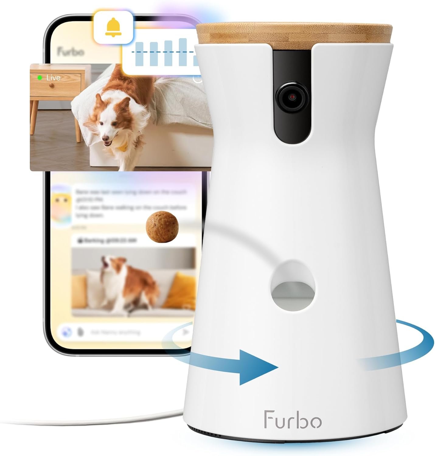 Furbo 360° Dog Camera [Paid Plan Required to Activate] | Stay connected with AI Dog & Home Safety Alerts, Treat Toss, Auto-Tracking, Video History, 2-Way Audio (Subscription 3mo min)