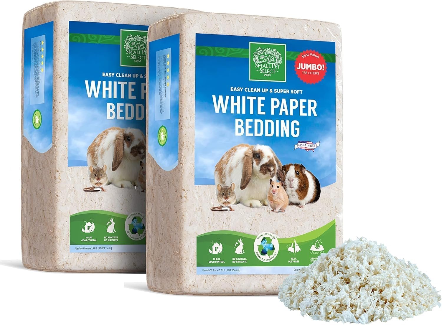 Small Pet Select White Paper Bedding, Guinea Pig, Odor Control, 356 L | Soft Absorbent Natural Bedding, Made in USA, For Rabbits, Hamsters, Bunnies, Chinchillas & Small Pets