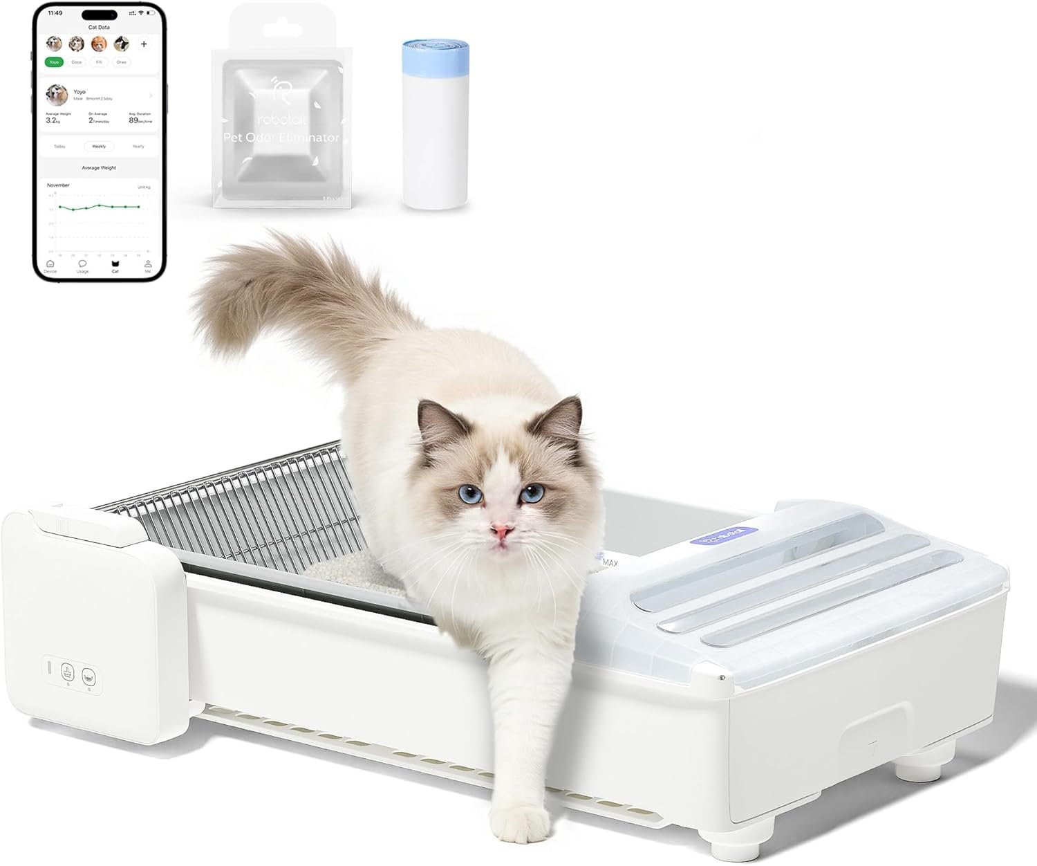 Self Cleaning Litter Box, 2026 Upgraded Open-Top Automatic Cat Litter Box for Multiple Cats, Weight Sensors Safety Protection/App Control/Odor Control/Easy Clean (White)