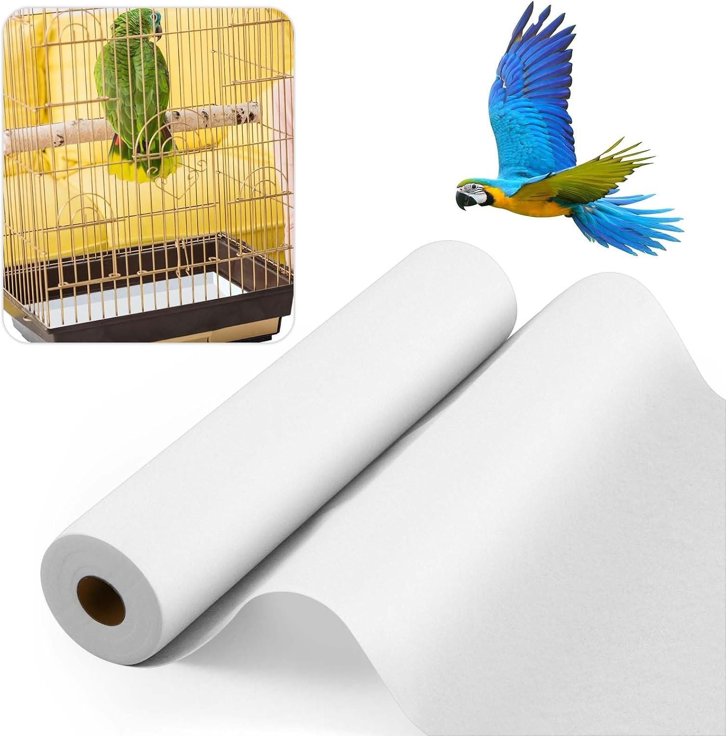 Drydiet Cage Liner for Birds 100 ft x 22 Inch Disposable Parakeet Cage Liners Precut Absorbent Bird Paper Accessories for Pet Animal Parrot Parakeet, Conure,Superior Absorbent Liner (White)