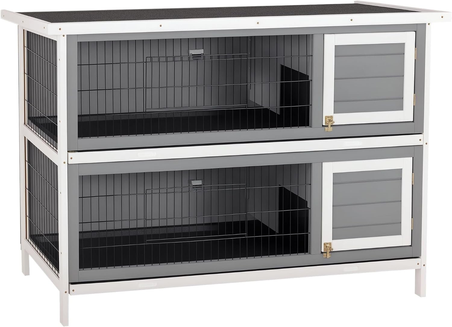PawHut 54″ 2-Story Large Rabbit Hutch Bunny Cage Wooden Pet House Small Animal Habitat with Lockable Doors, No Leak Tray and Waterproof Roof for Outdoor/Indoor Dark Grey | Wooden Pet House, Small Animal Habitat, No Leak Tray, Waterproof Roof, for Chickens Ducks, Outdoor/Indoor