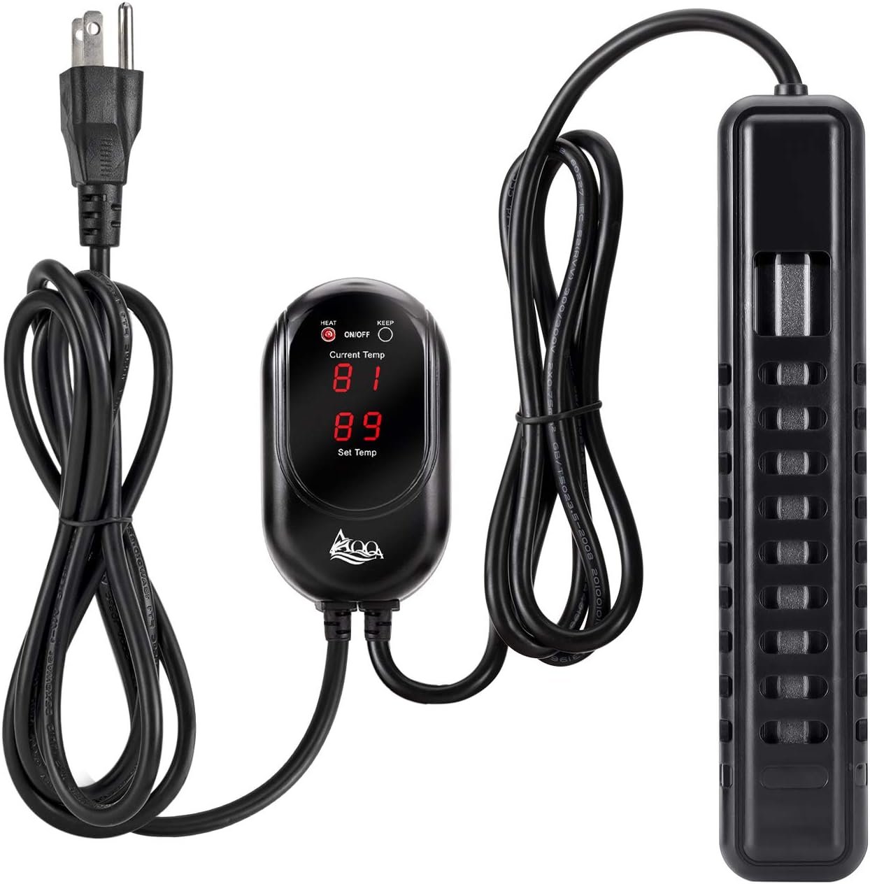 AQQA Submersible Aquarium Heater,100W/200W/300W/500W/800W/1000W/1200W | Fish Tank Heater, External Temperature Controller LED Temperature Display,Suitable for Saltwater and Freshwater(100W)