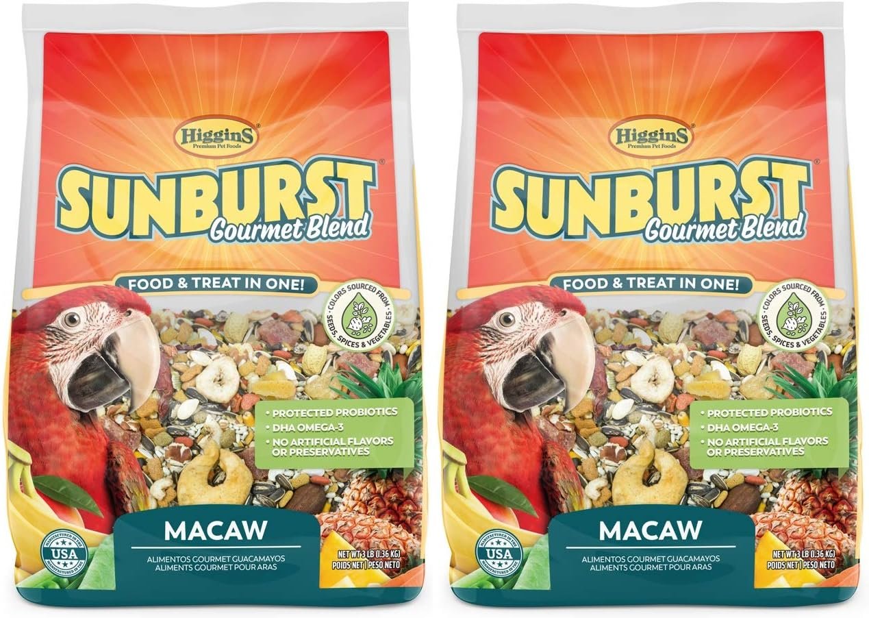 Higgins 2 Pack of Sunburst Gourmet Blend Macaw Food, 3 Pounds Each, with Protein Egg Food