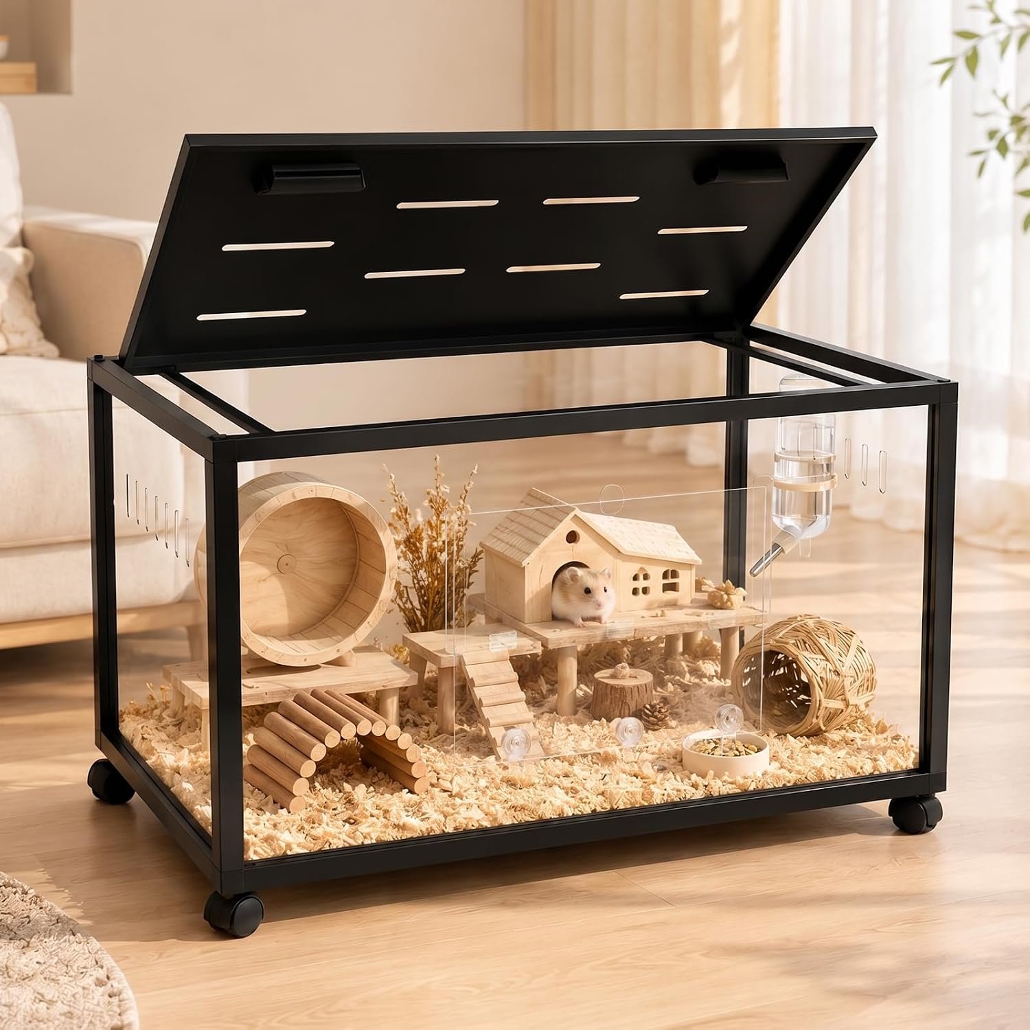 Acrylic Metal Hamster Cage, Large Small Animal Habitat Easy-Clean 360° Viewing, Stackable, Top Access for Dwarf Hamsters, Syrian Hamsters, Gerbils, Mice (40 * 19 * 19IN)