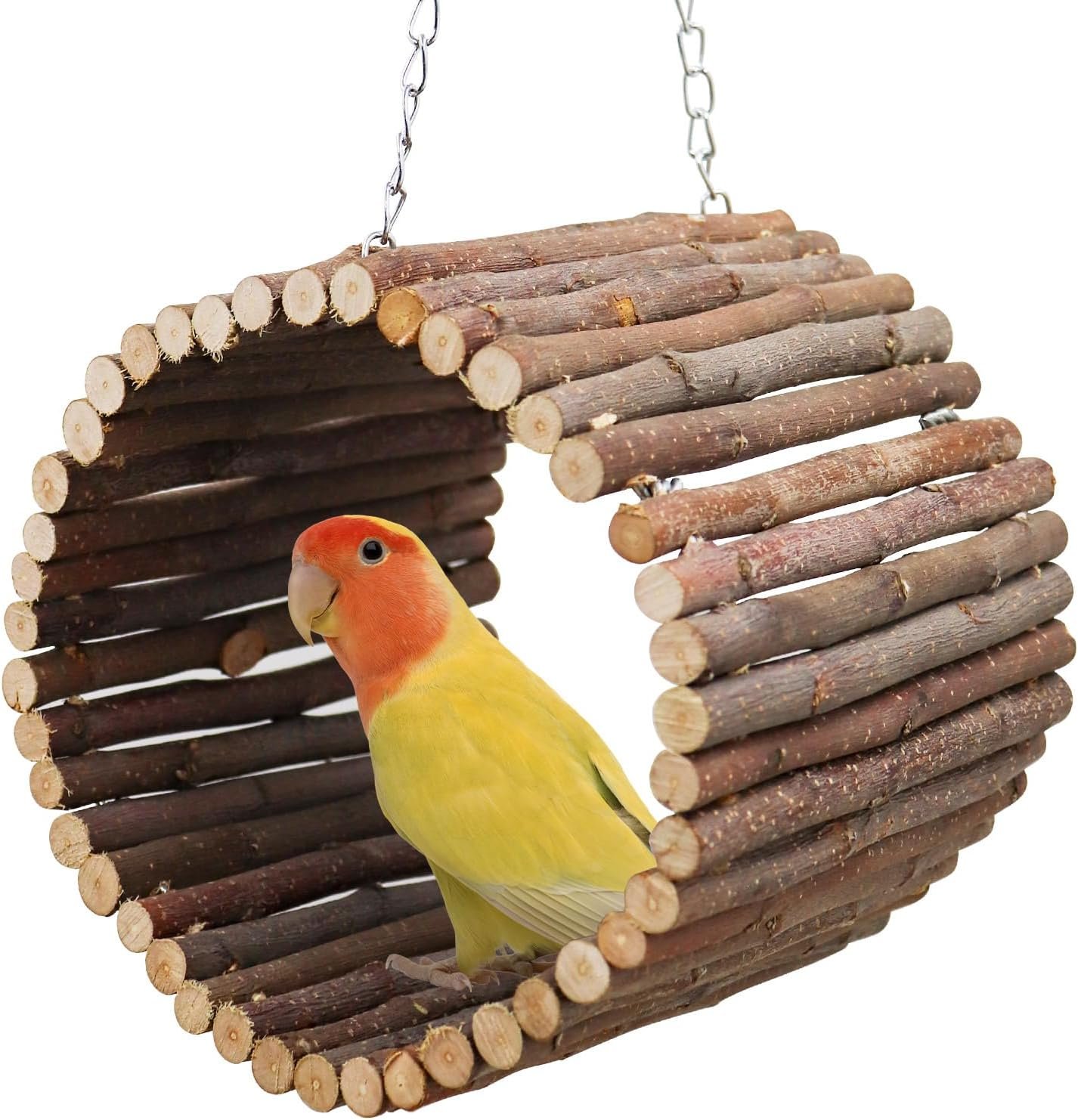 Bird Parrot Swing Toys, Hanging Bird Tree Caves, Natural Apple Wood Parrot Hammock, Bird Cage Accessories, Suitable for Little Bird Parakeets Cockatiels Lovebirds Hamster Rat (6.49″ in Diameter)